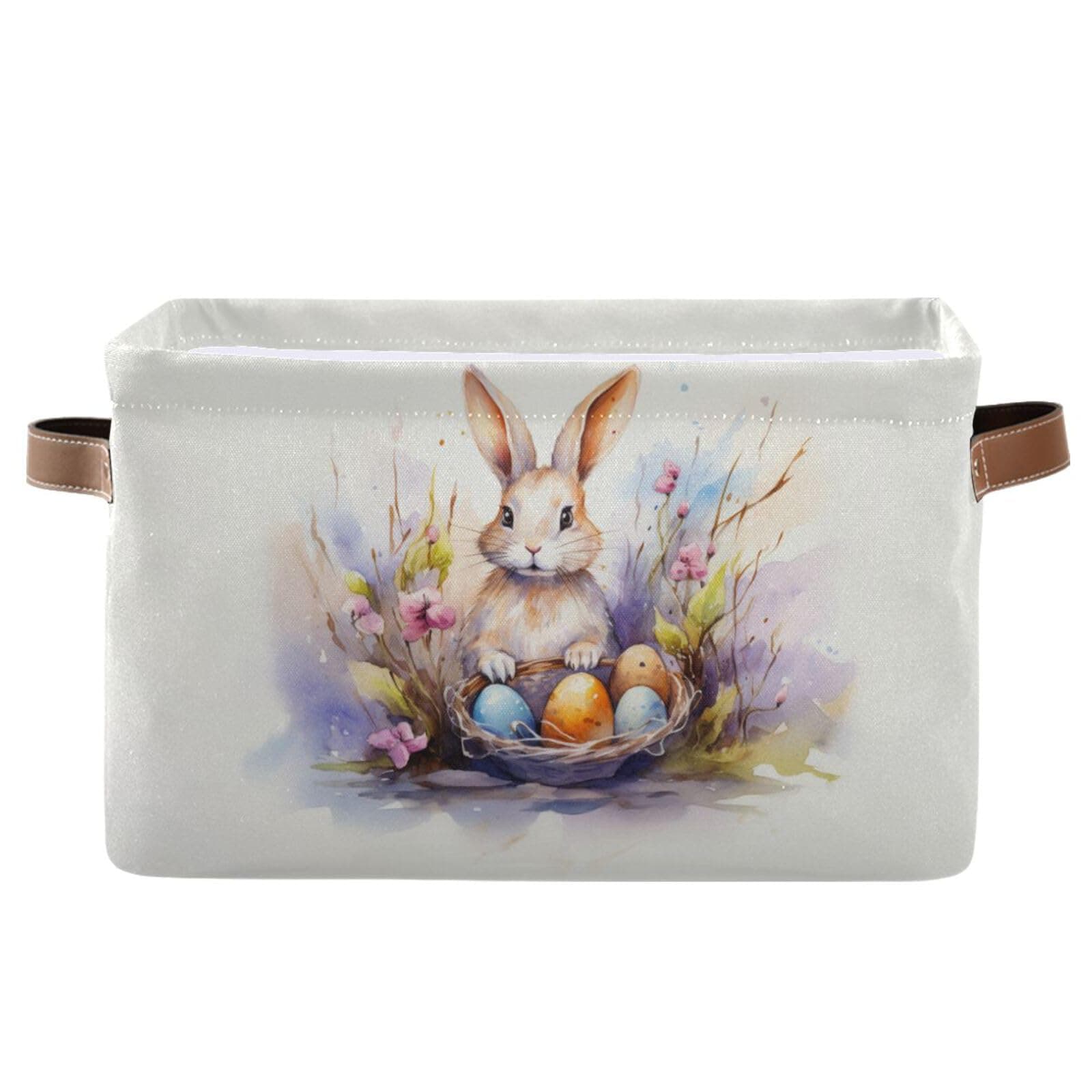 Easter Large Storage Basket Bunny with Eggs Foldable Storage Box Organizer Bins with Handles for Bedroom Home Office