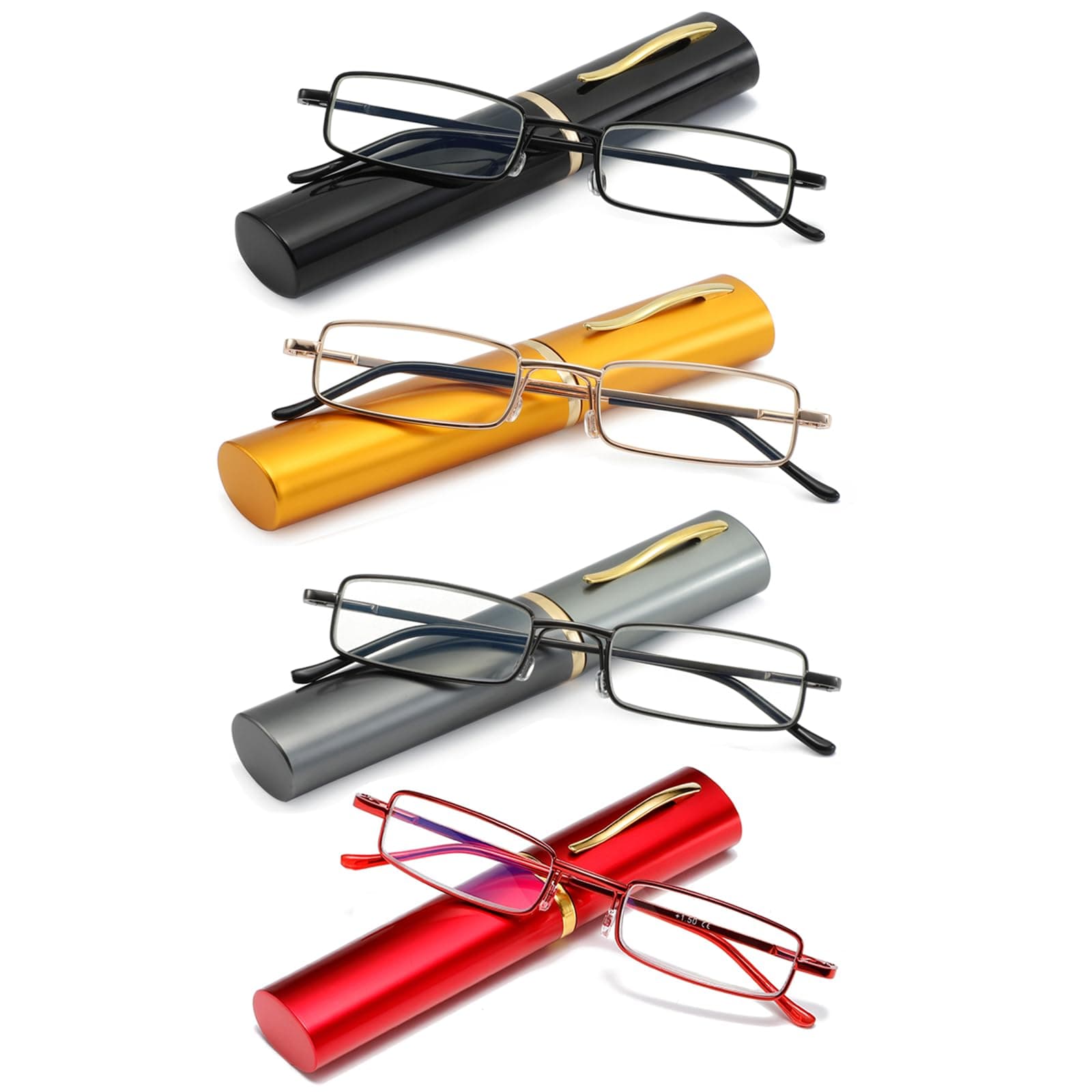 Blue Light Blocking Reading Glasses - Slim Pocket Readers with Pen Clip Case Mini Lightweight Readers