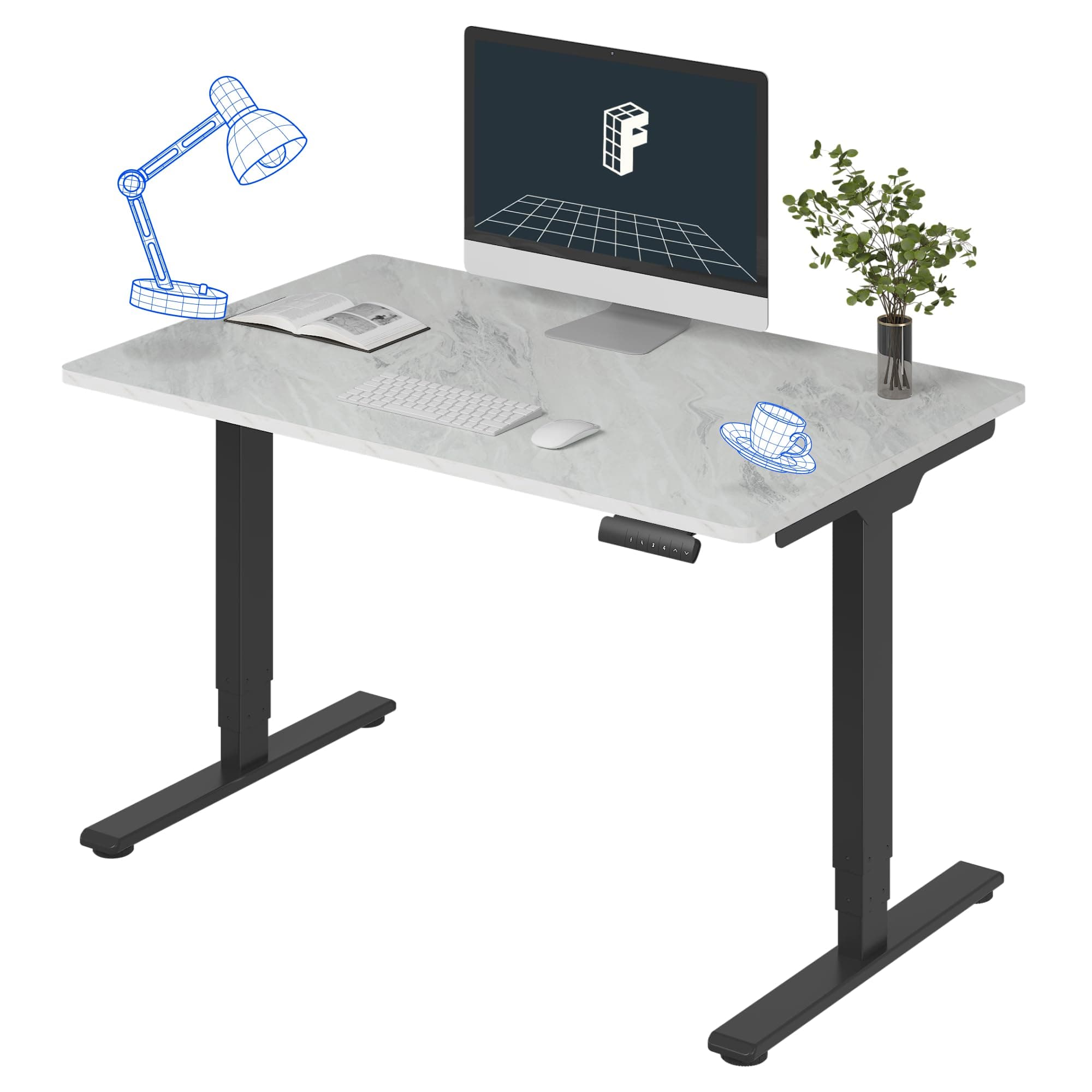 FLEXISPOT E6 Essential 3 Stages Dual Motor Electric Standing Desk 48x30 Inch Whole-Piece Board Height Adjustable Electric Sit Stand Desk(Black Frame + Marble Grey Desktop, 2 Packages)