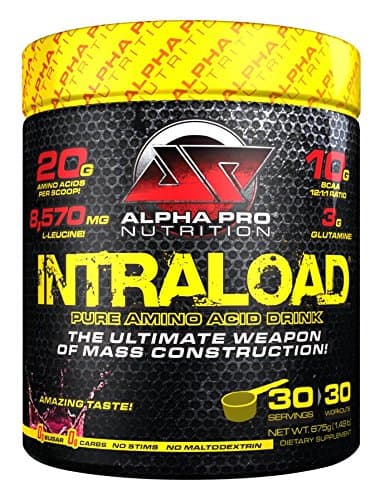 INTRALOAD Alpha Pro Nutrition Intra Workout BCAA Essential Amino Acids, Citrulline Glutamine Taurine Alanine Glycine/Nitric Oxide, Post Workout, Recovery Sugar-Fat Free Tropical Fruit Punch, 30 serv