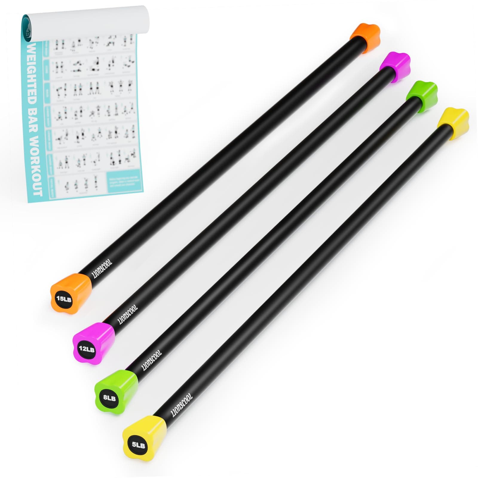 LIONSCOOL Workout Weighted Bar,Padded Exercise Weight Bar, Solid Steel Stretching weighted bar set for Body Sculpting, Physical Therapy,Body Toning