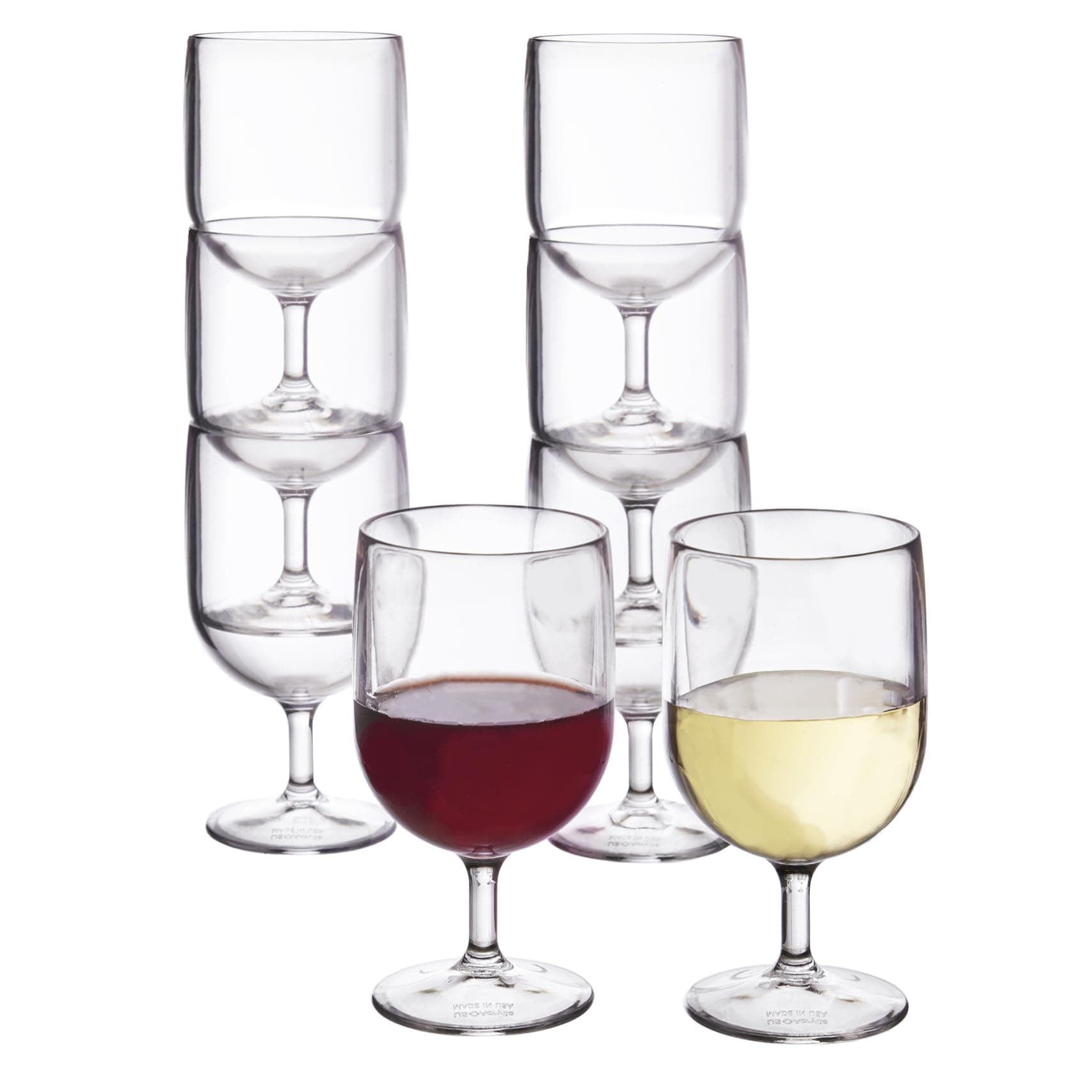 Stackable 8 ounce Plastic Wine Stems in Clear | Set of 8 Reusable, BPA-free, Made in the USA, Top-rack Dishwasher Safe