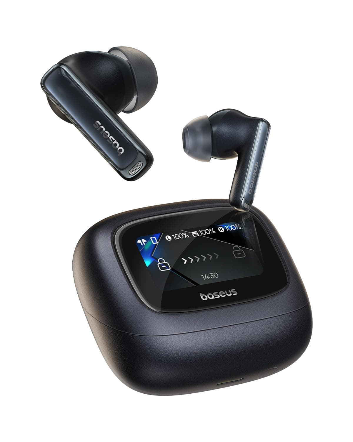 Bowie M2s Ultra True Wireless Earbuds – Smart Touchscreen Case, 52dB ANC, Bluetooth 5.4, Hi-Res Audio, Spatial Sound, 4-Mic ENC, 7H Playtime, Fast Charging, App Control, Black