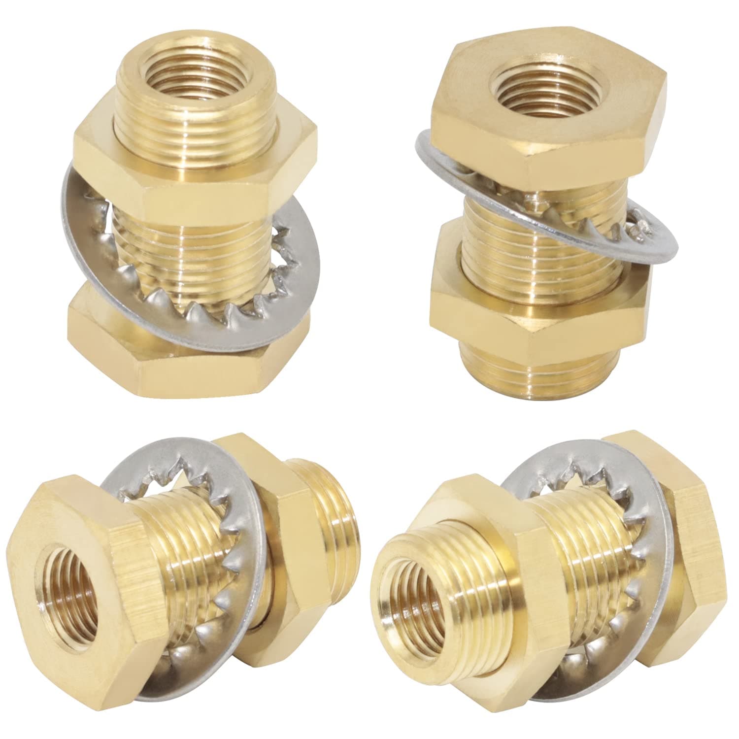 CheeMuii 4 pcs 1/4 Bulkhead Brass Pipe Fitting Anchor Coupling Bulkhead Tank Fitting 1/4" Bulkhead Tank Fitting Frame Hose Connector