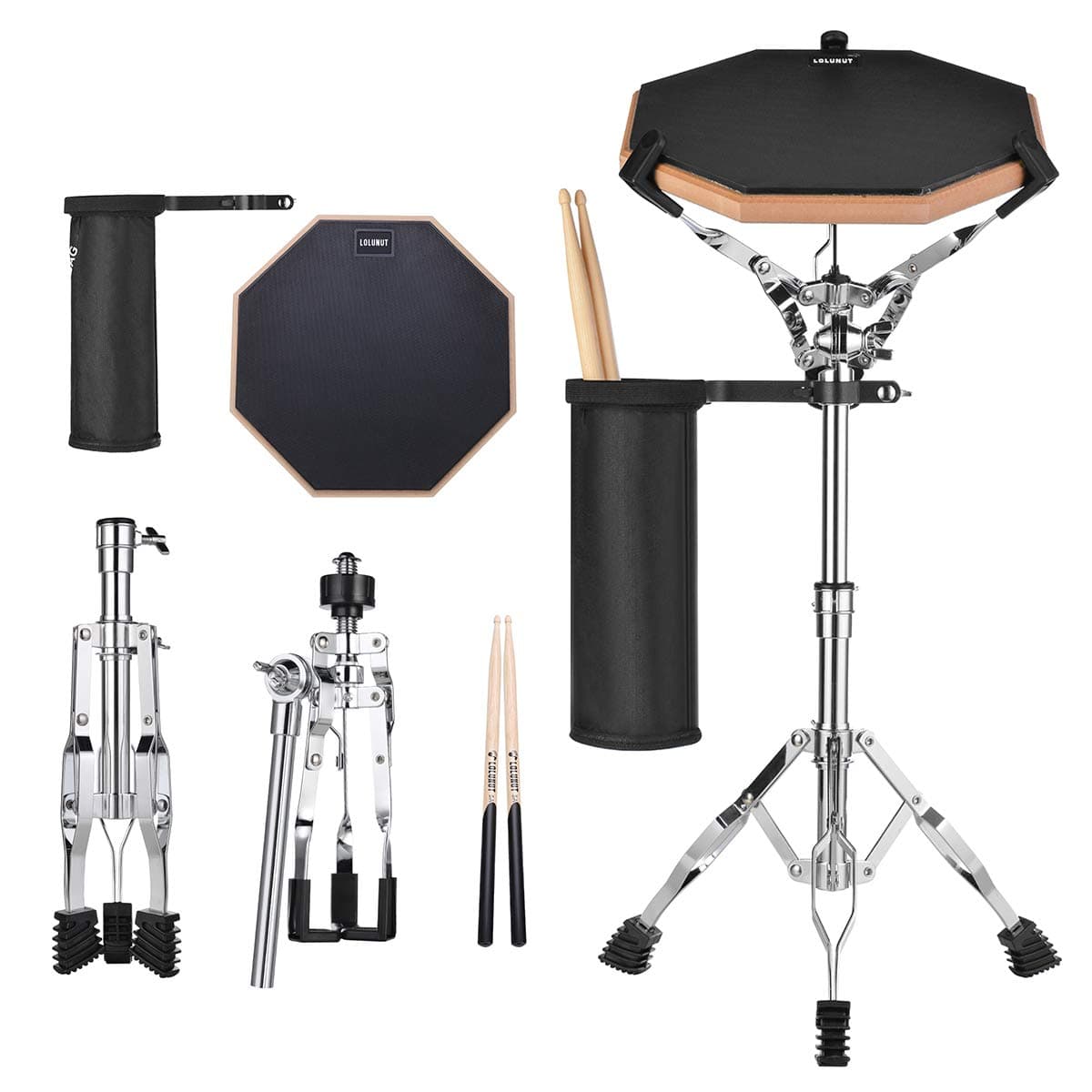 Practice Snare Drum Pad Full Set,12 Inch Double Sided Drum Pad Set with Adjustable Percussion Pad Stand,a Pair 5A Drum Sticks,Drum Sticks Holder Bag for Beginners