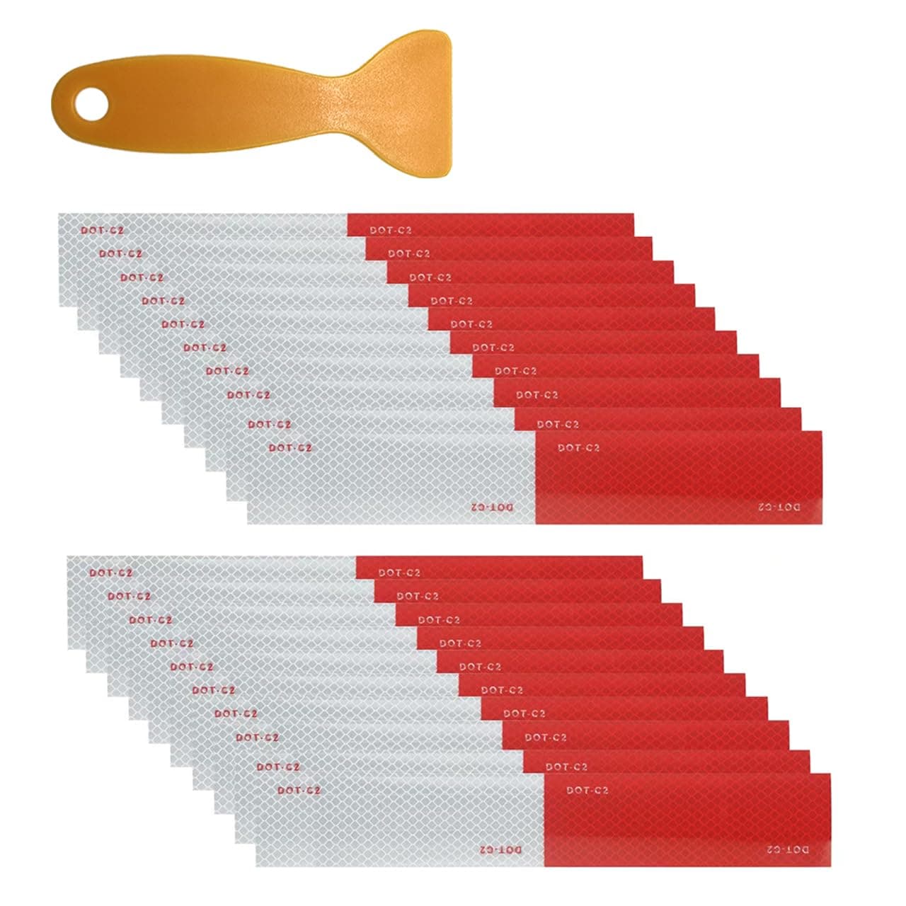 Reflective Tape 2"×12“×20 Pack 1Pcs Resin Scraper Red/White Conspicuity Safety Caution Warning DOT-C2 Self-Adhesive Tape Trailer Reflector - for Cars, Trucks, Trailers, Boats, Signs