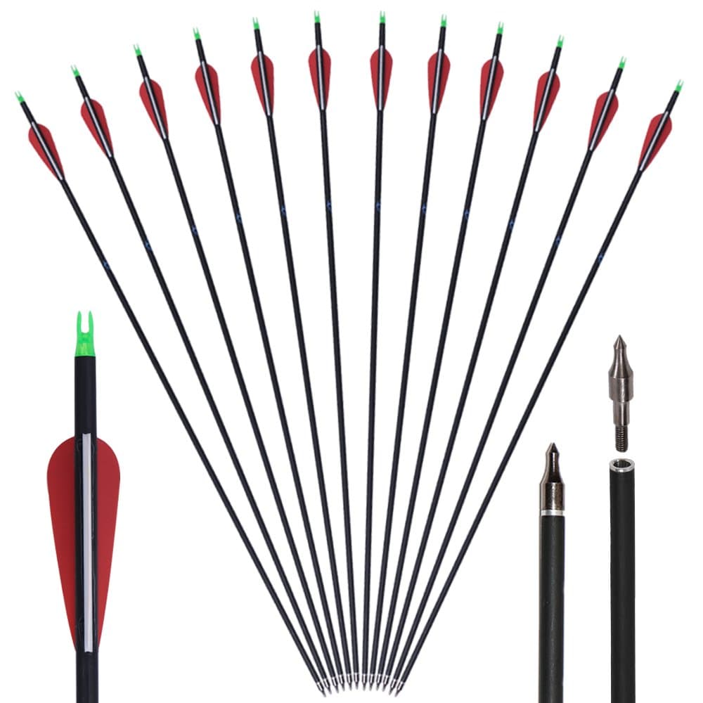 Huntingdoor 12Pcs 30 inch Archery Arrows Hunting Targeting Arrows with Replaceable Broadhead for Recurve Bow Compound Bow Target Practice