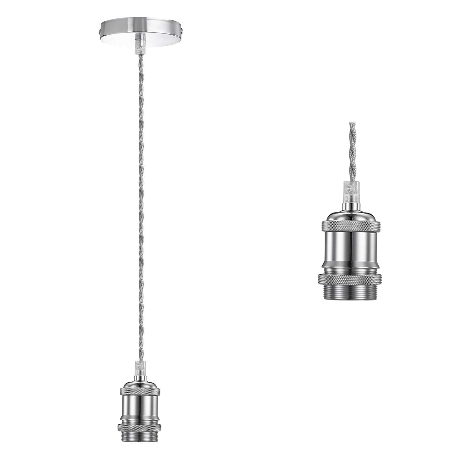 Licperron Vintage Pendant Light Fitting Kit, Chrome Braided Flex Ceiling Lamp, E27 Light Fitting Kit - Chrome. 1pack