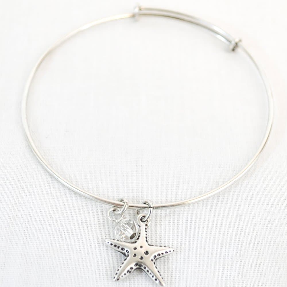 Antique Silver Starfish Charm Slide Bracelet