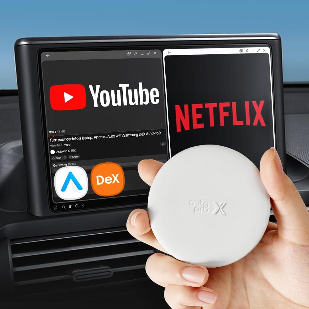 AutoPro X Android Auto Wireless Adapter Samsung DeX Box - Wireless Android Auto Adapter YouTube, ESPN, Netflix in Car Streaming Device - Use Every Google Play Store App from Your Galaxy Phone