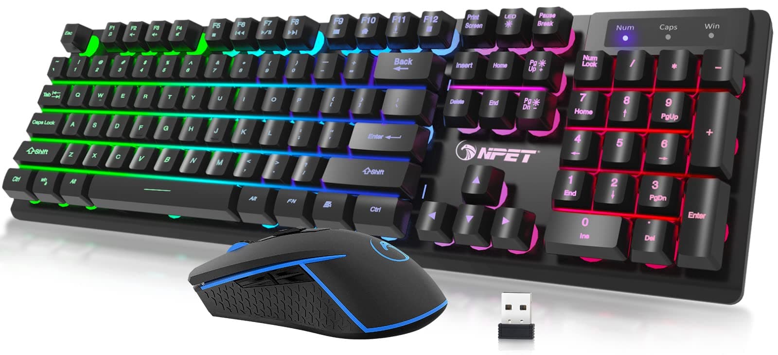 NPETS21 Wireless Gaming Keyboard and Mouse Combo, LED Backlit Quiet Ergonomic Mechanical Feeling Keyboard, Gaming Mouse 3200DPI, for Desktop
