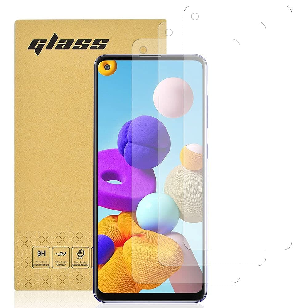 [3 Pack] for Samsung Galaxy A21s Tempered Screen Protector, 99.99% HD Clarity 9H Hardness Premium Quality Guard Film Case Friendly, Comfortable Round Edge, Shockproof Scratchproof oilproof