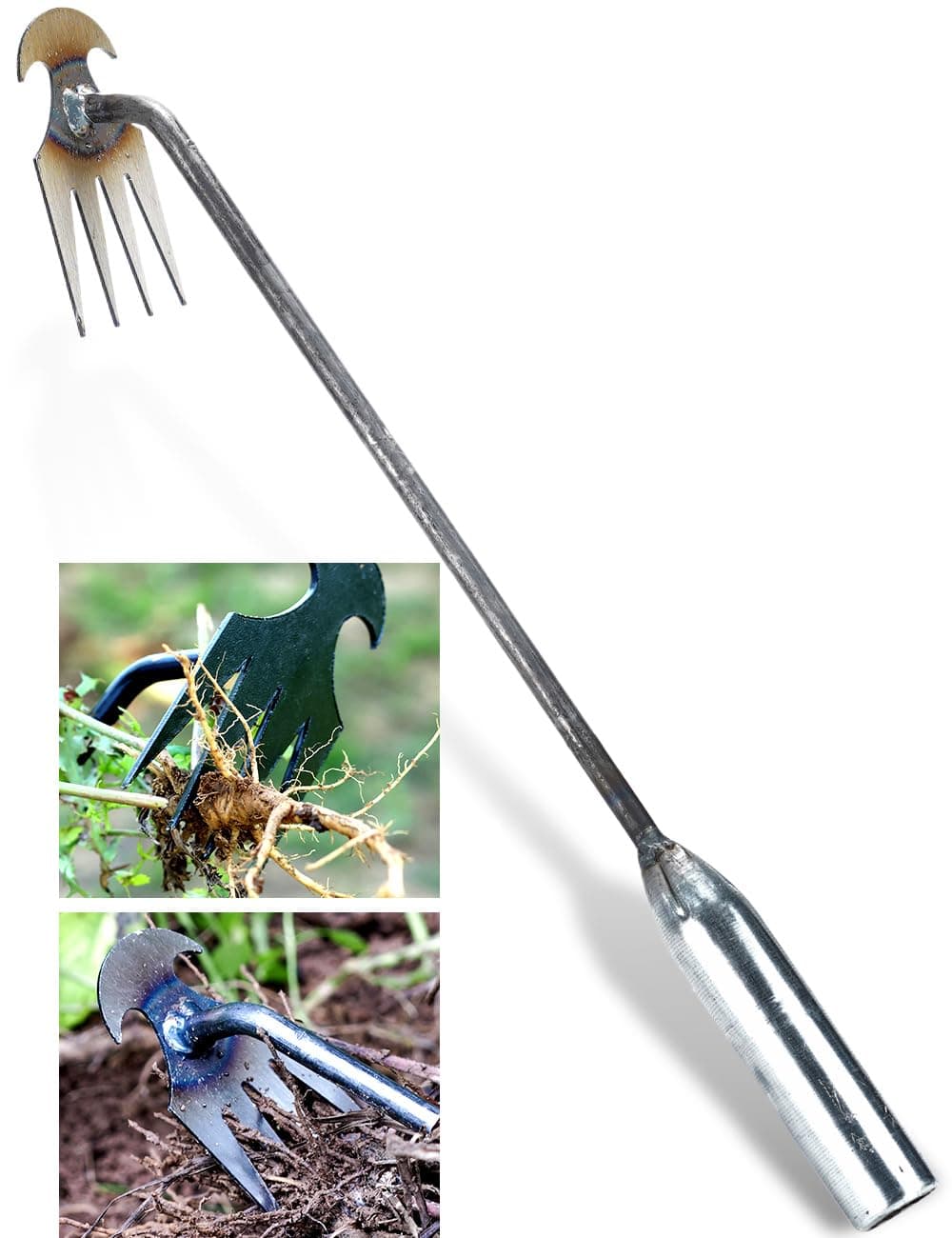 TOYPOPOR New Weeding Artifact Uprooting Weeding Tool, 16" Weed Puller, 4 Teeth Manganese Steel Forged Hand Pulling Weeder for Garden Yard Farm Weed Removal