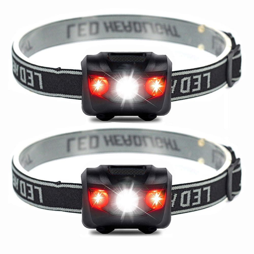 Ultra Bright LED Headlamp Flashlight (2 Pack), White and Red Light Headlight with Adjustable Headband, IPX6 Waterproof Head Lamp for Outdoors,Camping,Running,Cycling,Hiking. Batteries Included