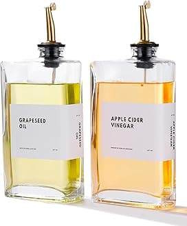 APT 1101 OliveOil Dispenser Set for Kitchen, Cooking Oil & Vinegar Dispenser, Olive Oil & Soy Sauce & Coffee Syrup Bottles with Stainless Steel Pourers - 2 pcs, Gold