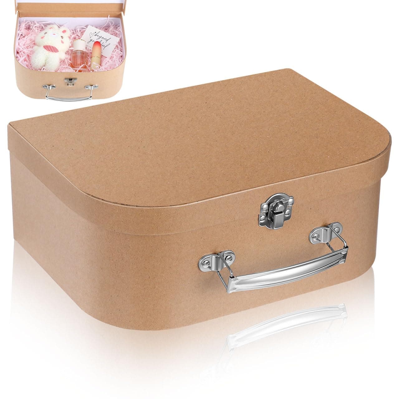 HOMSFOU Kraft Paper Storage Suitcase 10X10X10 Inches Multipurpose Decorative Box for Jewelry Stationery Wedding Party Favors Travel and Home Organization