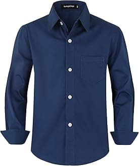 Boys' Cotton Dress Shirt Long Sleeve Casual School Uniform Woven Button Down Shirt