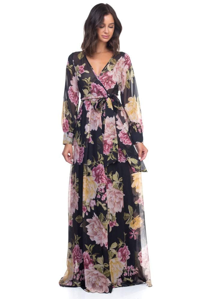 Chiffon Maxi Dress (Black, M)