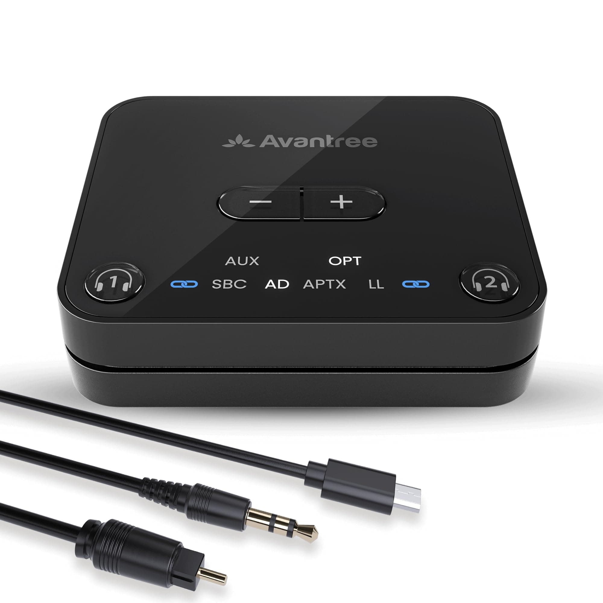 Avantree Audikast 3 - Bluetooth 5.3 Transmitter for TV with Optical or AUX Audio Output Port, aptX-Adaptive, Dual Link for 2 Headphones, and 100ft Long Range
