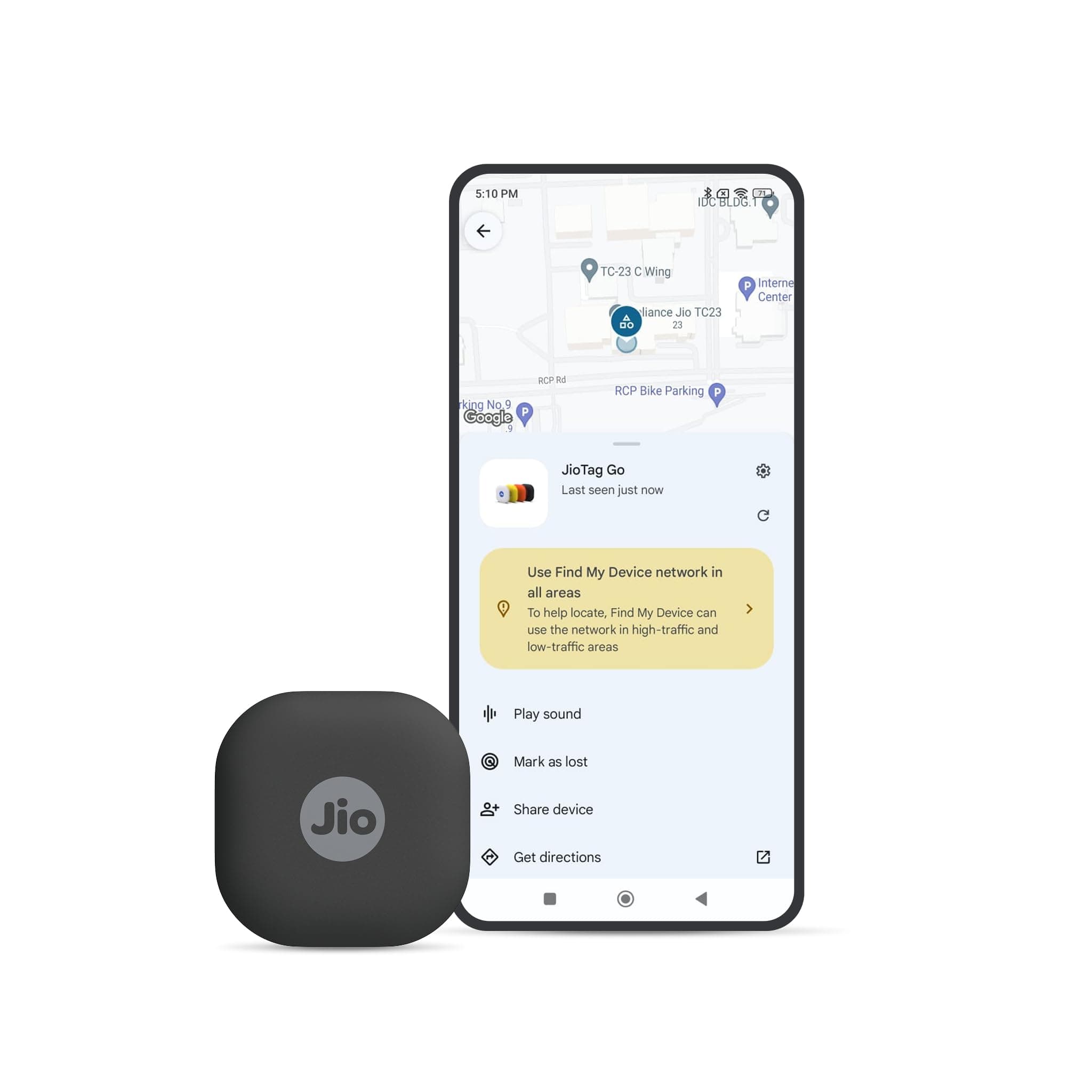 JioTag Go |India's First Android Tag | Google Find My Device Item Finder| Worldwide Tracking for Keys, Wallets, Luggage, Gadgets and More|1+1 Year Battery|No SIM Needed|BT 5.3|for Android Only