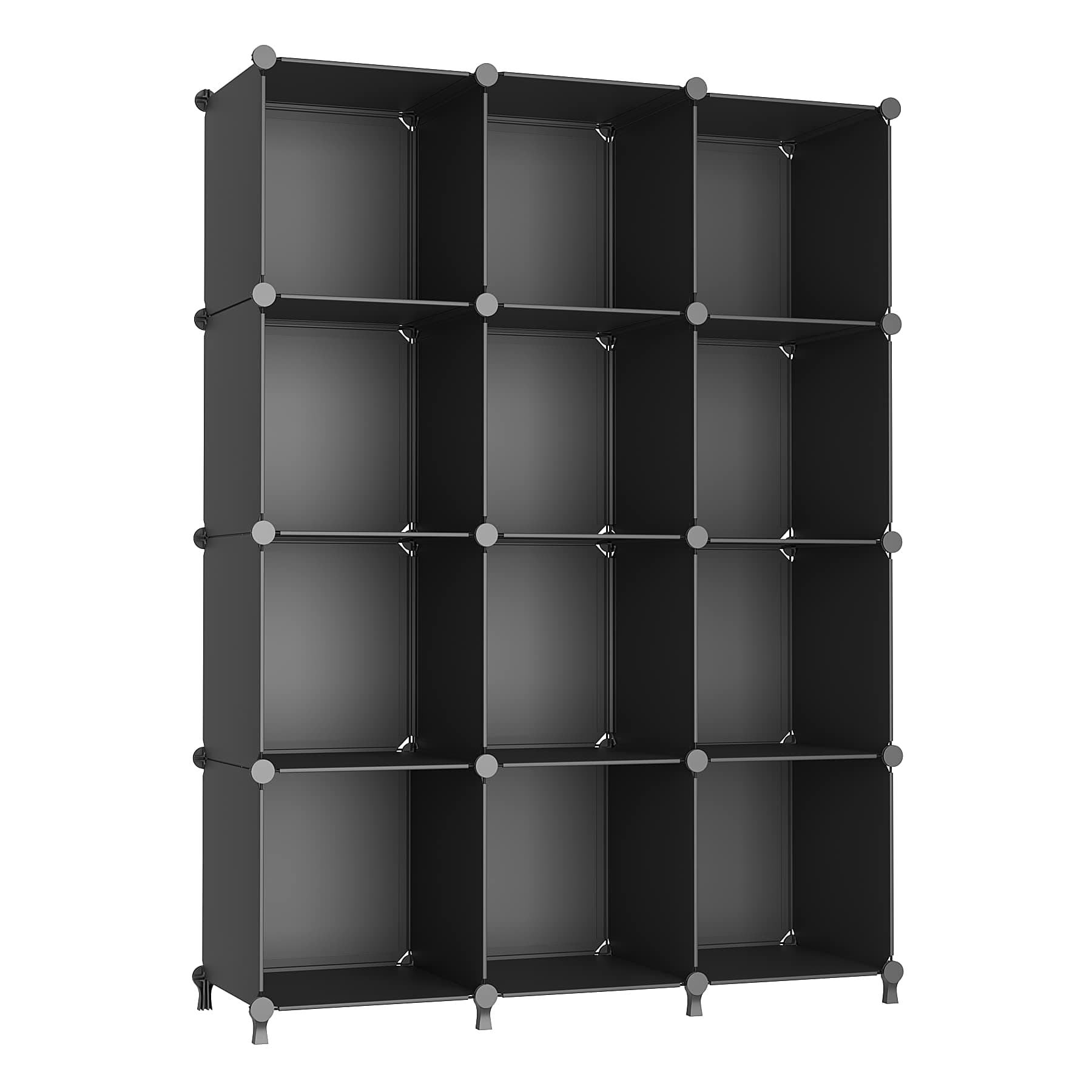 AWTATOS Cube Storage Organizer Closet Storage Shelves DIY Stackable Plastic Storage 12 Cube Bookshelf, Ideal Storage Organizer for Closet, Home, Bedroom, Black