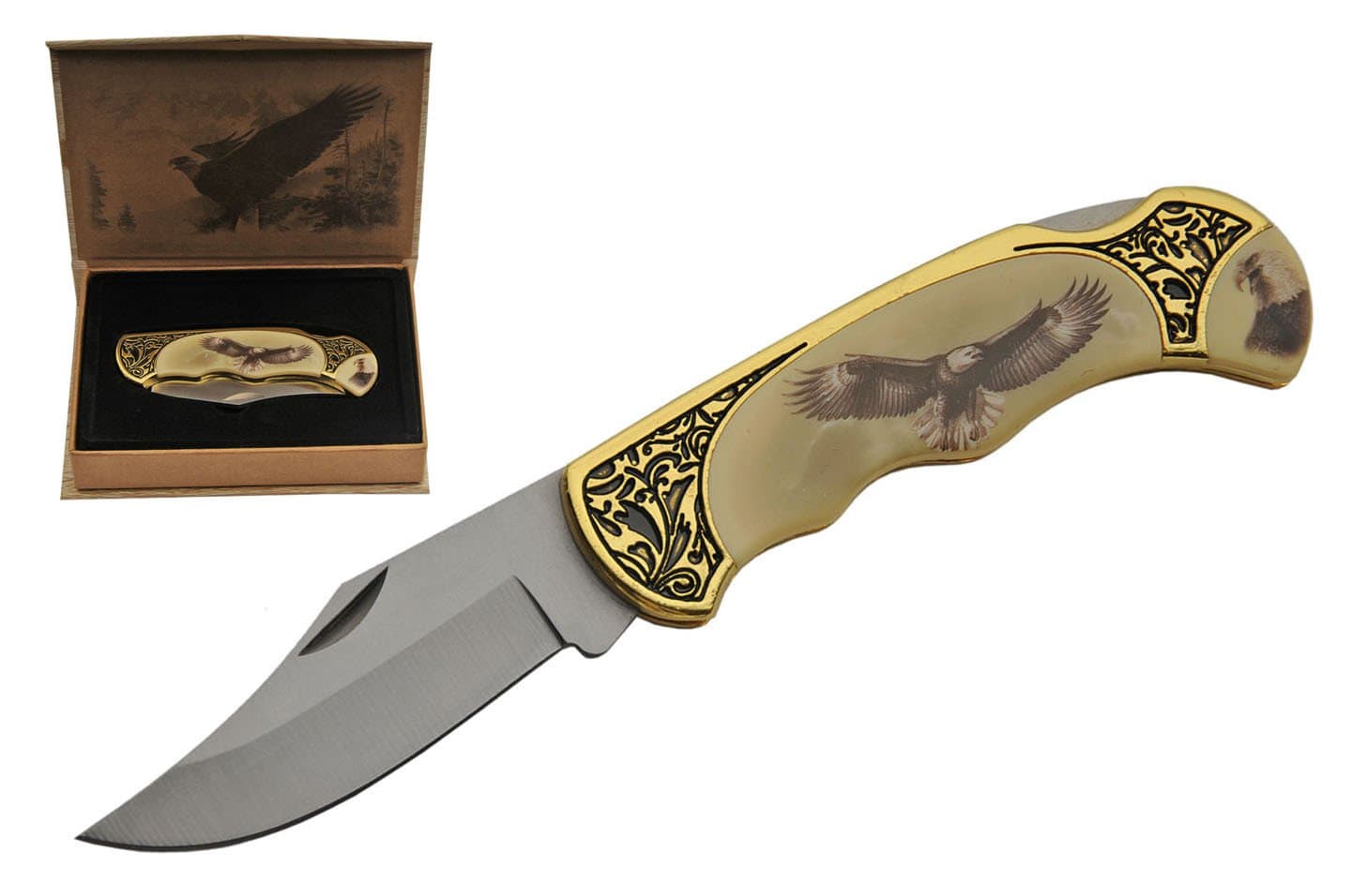SZCO Supplies Eagle Gift Box Folding Knife,Yellow