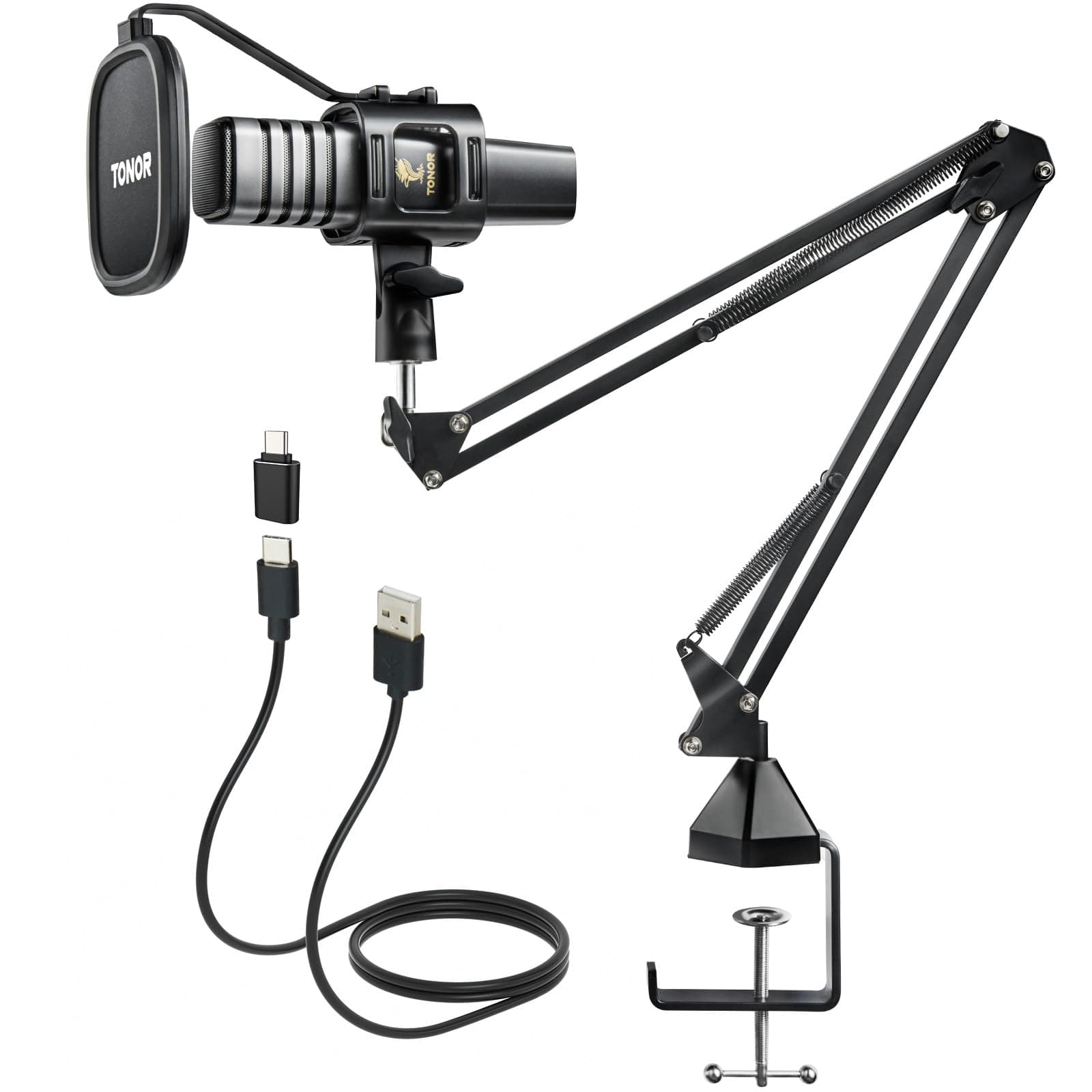 USB Microphone Kit, PC Podcast Recording Cardioid Condenser Computer Mic Set for Gaming, Streaming, Singing, Voice Over, YouTube, Studio Mic Bundle with Adjustable Arm Stand, TC30+