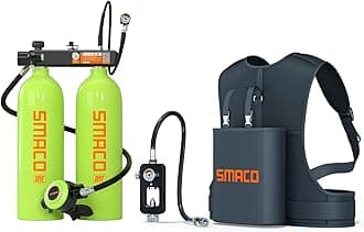 SMACO Mini Scuba Tank 3.8L Diving Tank (Assembled by Two 1.9L Cylinders) Reusable Small Twin 1.9L Lung Air Tank Kit Diving Scuba Tank for Diving Entertainment/Underwater Work S700 Max