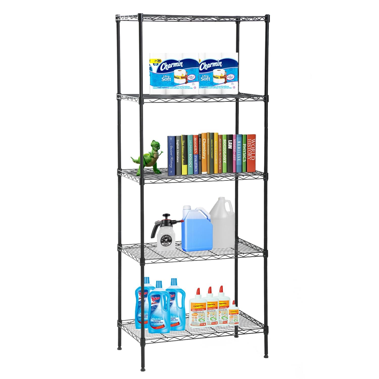 5 Tier Shelving Unit NSF Wire Shelf Metal Large Storage Shelves Heavy Duty Height Adjustable Commercial Grade Steel Utility Layer Shelf Rack Organizer 750 LBS Capacity -24x14x60,Black
