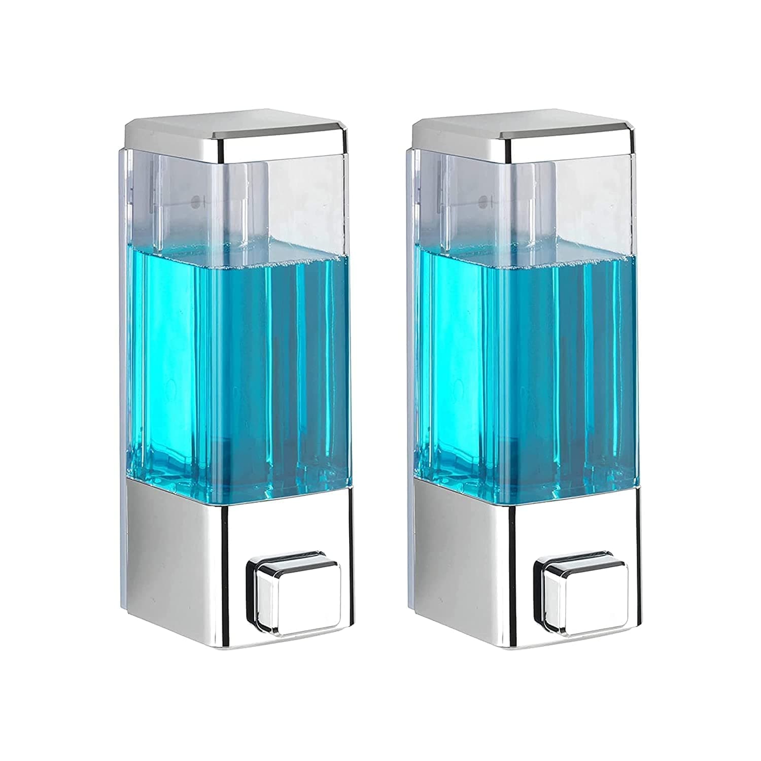 Twizzle ABS Plastic Wall Mounted Soap Shampoo Conditioner Hand Wash Gel Dispenser Liquid Soap Sanitizer Dispenser for Bathroom Basin Kitchen Sink 350 Ml Pack of 2 Chrome Plated