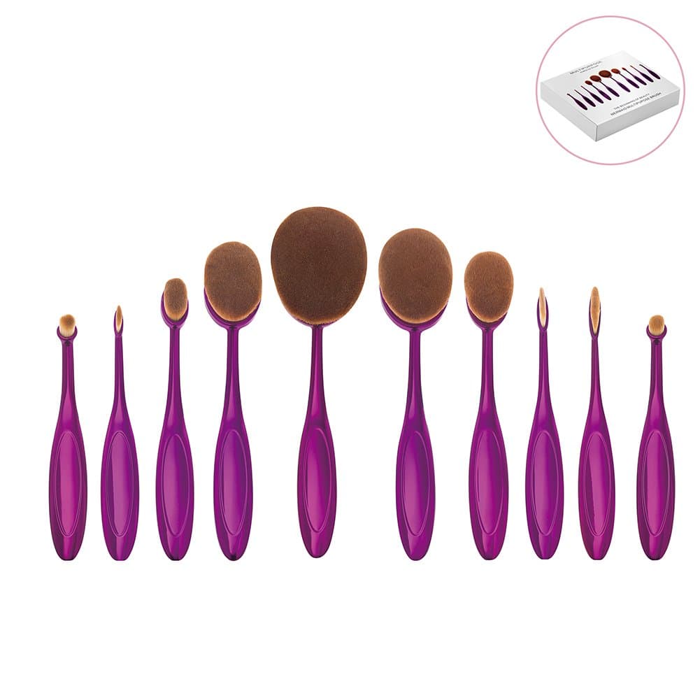 10 Pcs Oval Makeup Brushes Set Packed with Box Foundation Contour Blush Concealer Eyebrow Eyeliner Blending Liquid Powder Cream Cosmetics Brushes Toothbrush Curve Makeup Tools Set (Purple)
