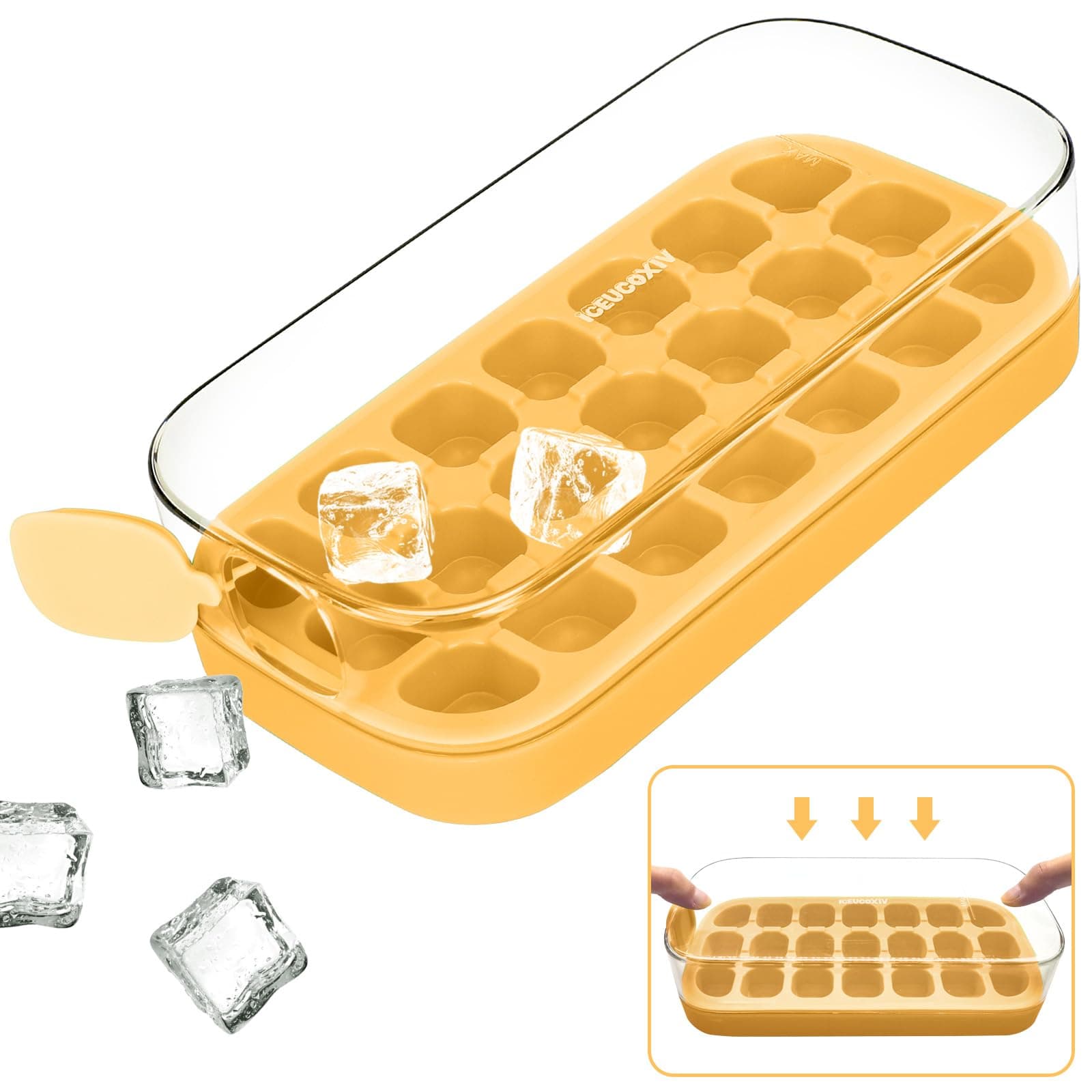 Ice Cube Tray, Easy Release Ice Mold - Silicone 21 pcs Ice Cube Trays for freezer with Lid - Ice Box for Cocktail, Tea, Coffee, whiskey, beer