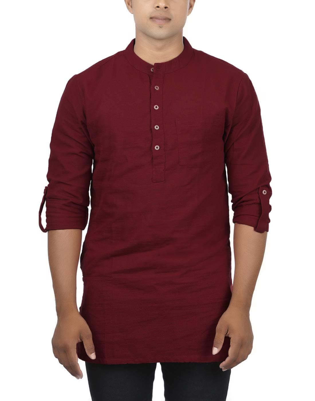 Mens Solid Cotton Kurta - MAROON
