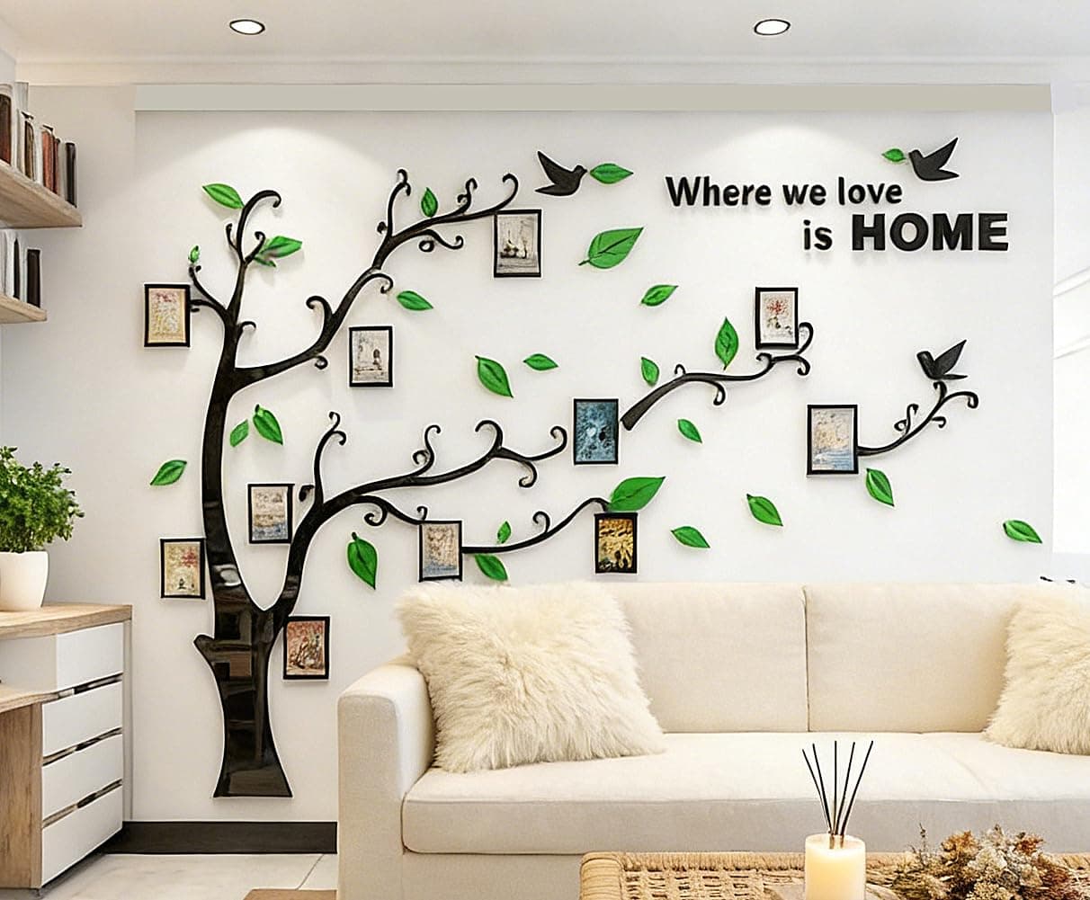 3D Tree Wall Stickers - DIY Photo Frame Tree Wall Decal Family Photo Frame Sticker Murals Wall Decor Living Room Bedroom TV Background Home Decorations (XL:109 * 79in,Green Right)