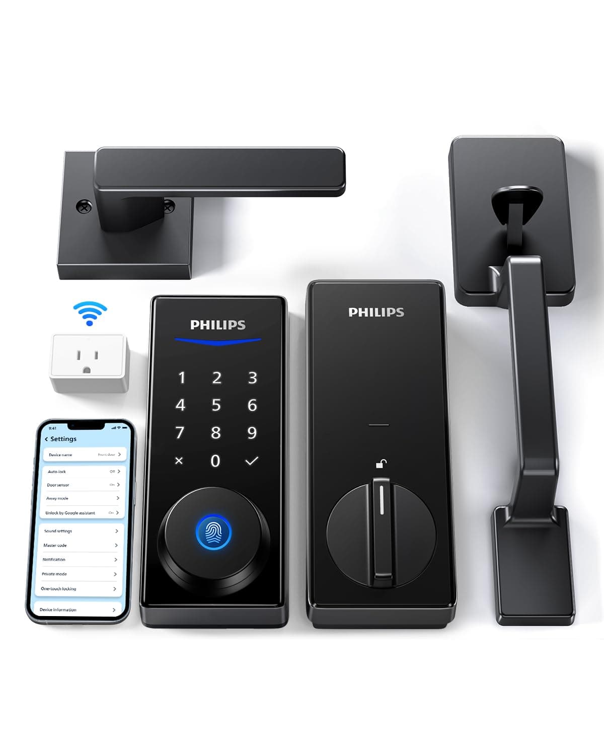 Wi-Fi Smart Lock with Handle, Keyless Entry Keypad Door Lock with Handle, Front Door Deadbolt Set with WiFi Gateway, App Control, Fingerprint Unlock, PIN Code Unlock, Auto Locking