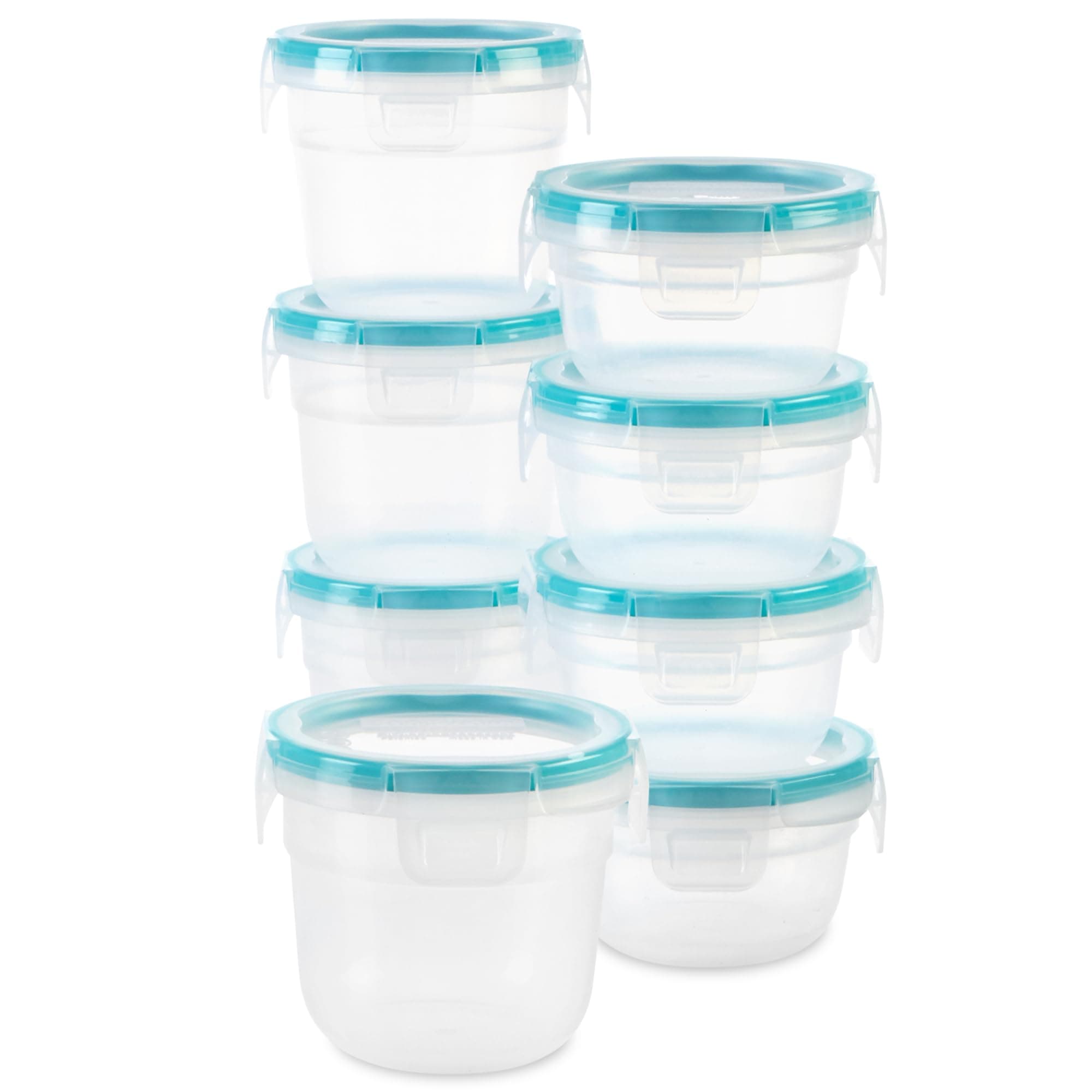Total Solution 16-Pc Plastic Food Storage Containers Set,(4) 2-Cup & (4) 1.2-Cup Round Meal Prep Container, BPA-Free Lids with 4 Locking Tabs, Microwave, Dishwasher, and Freezer Safe