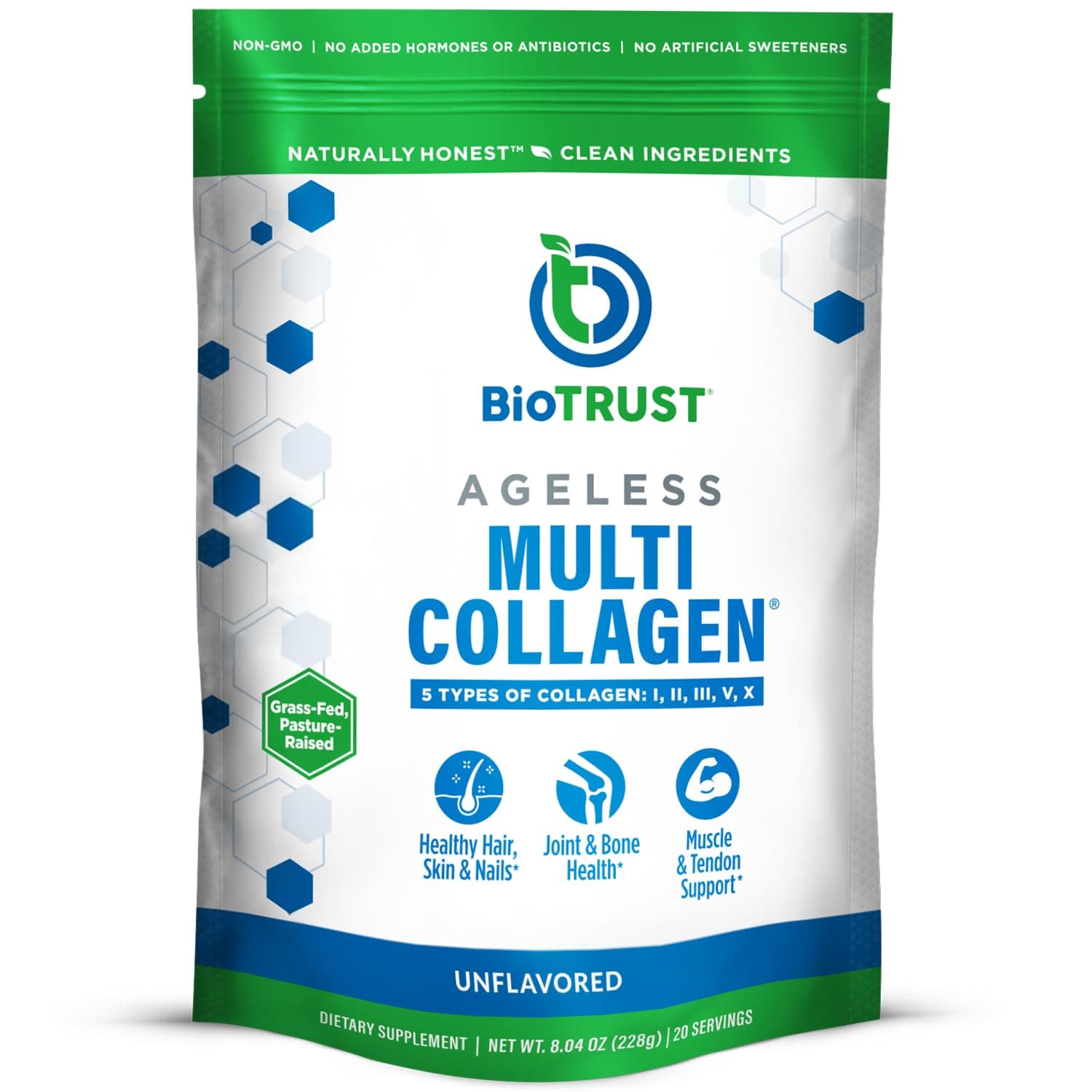 BioTrust Ageless Multi Collagen Peptides Powder – 5 Types (I, II, III, V, X) – Unflavored Collagen Powder for Women & Men – Hydrolyzed Protein – Grass Fed Beef, Fish, Chicken, Eggshell Membrane