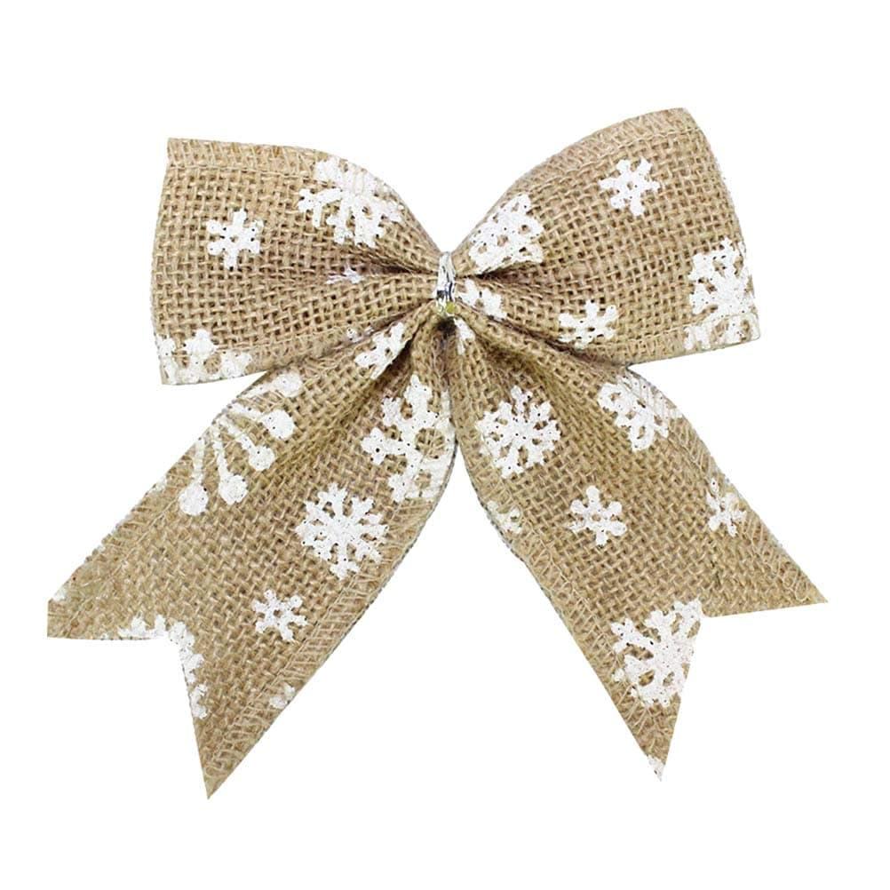 SUPVOX 10 Pcs Christmas Burlap Bow with Snowflake Rustic Bow-Knot for Xmas Tree Ornaments
