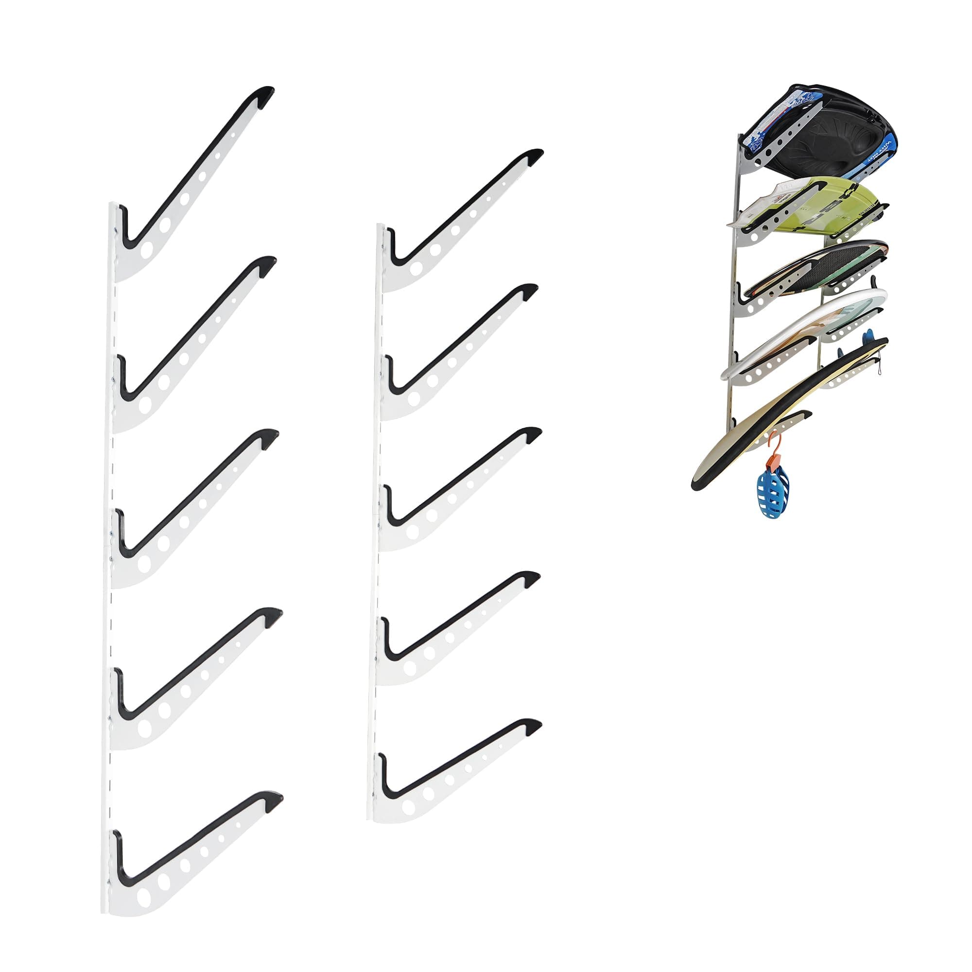 5 Board Surf Rack Wall Mount for Surfboard, Wakeboard, Snowboard Storage Adjustable Wall Hangers Boards Display