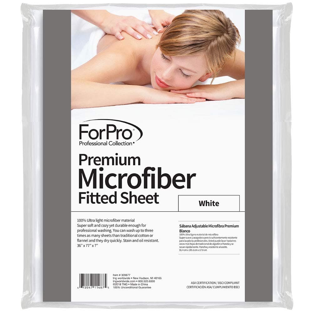 ForPro Professional Collection Premium Microfiber Fitted Sheet, Ultra-Light, Stain and Wrinkle-Resistant for Massage Tables, White, 36w x 77l x 7h"