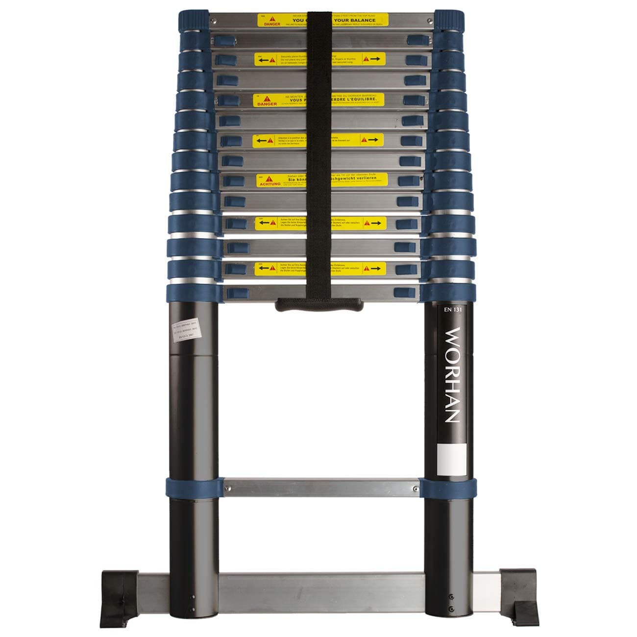 WORHAN® 4.4m (14' 5'') Telescopic Extendable Multipurpose Aluminium Extension Ladder with Stabilizer Bar 1K4.4