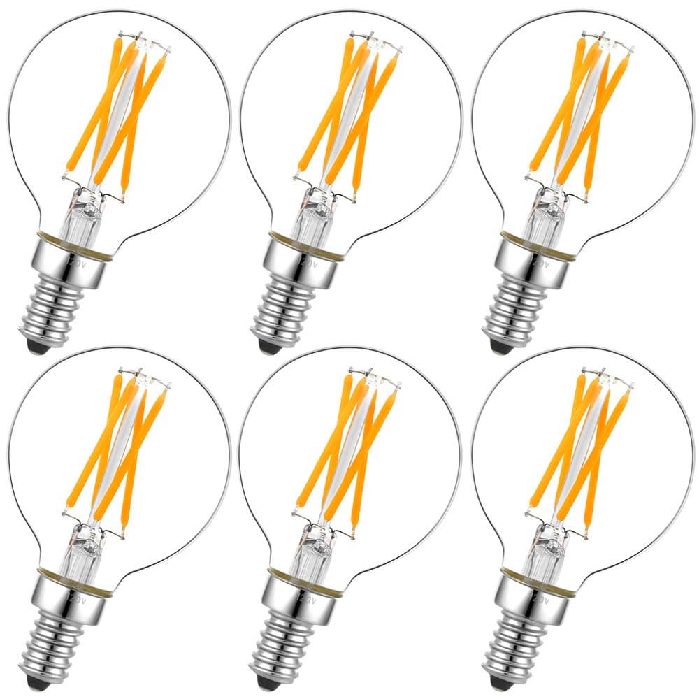 LiteHistory Dimmable G16.5 LED Bulb, E12 Base, 4W, 2700K, 400LM, AC120V, 6 Pack