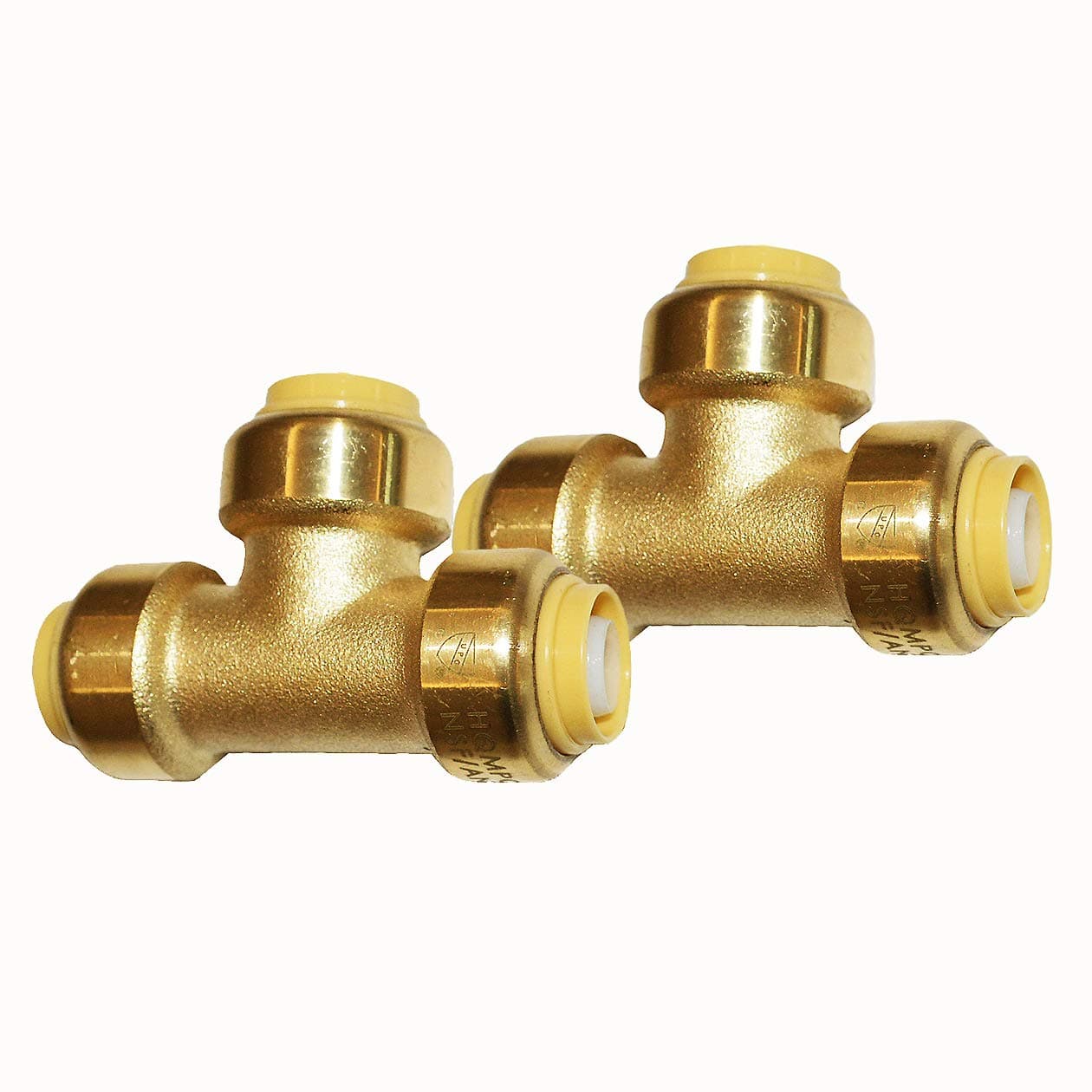 HQMPCBrass 1/2 Inch Pushfit Tee (2 Pack) - Pex, Copper, CPVC Compatible - UPC/ANSI/NSF-61 Certified