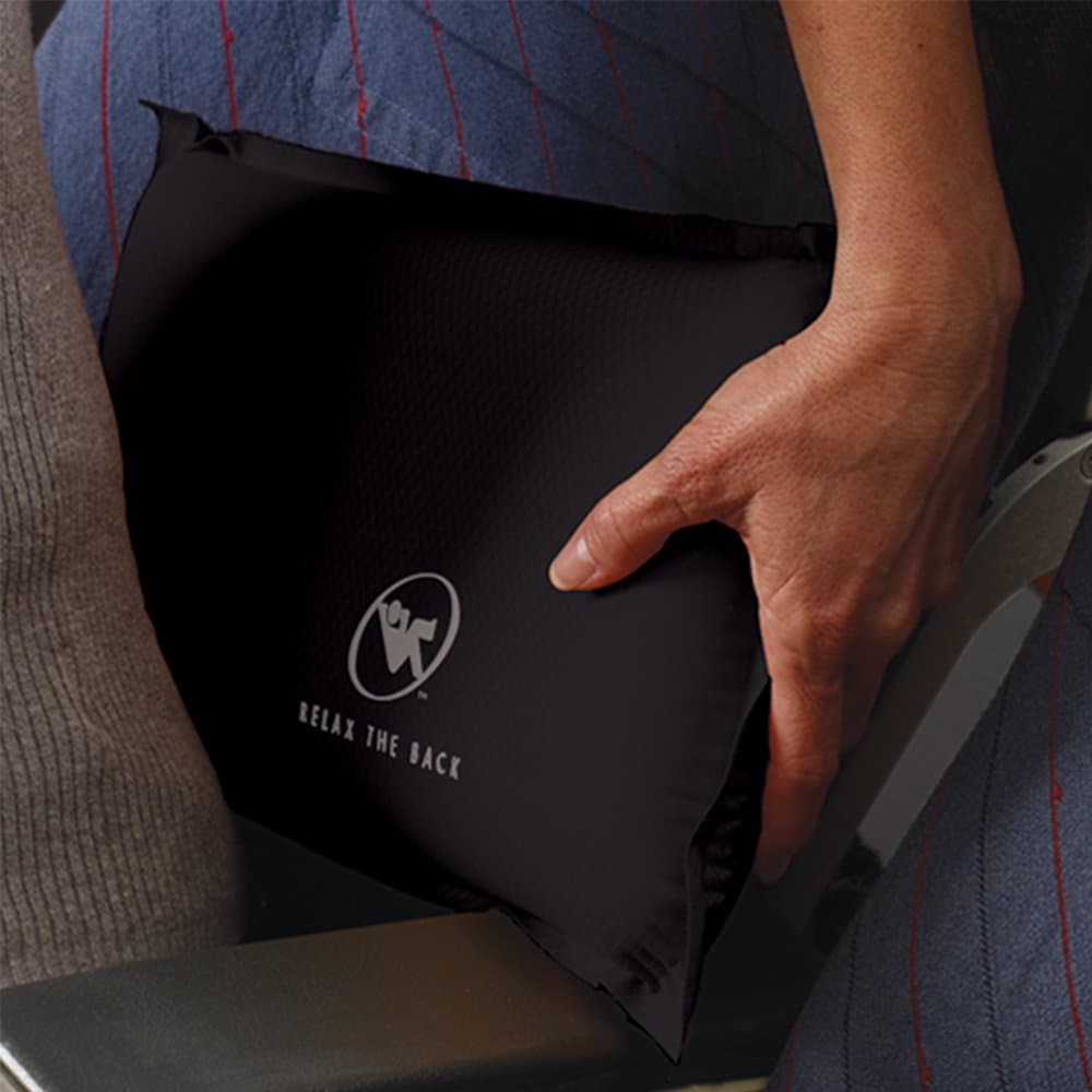 Self-Inflating Back Rest/Compressible Suitcase-Friendly Lumbar Support Pillow (Slate)