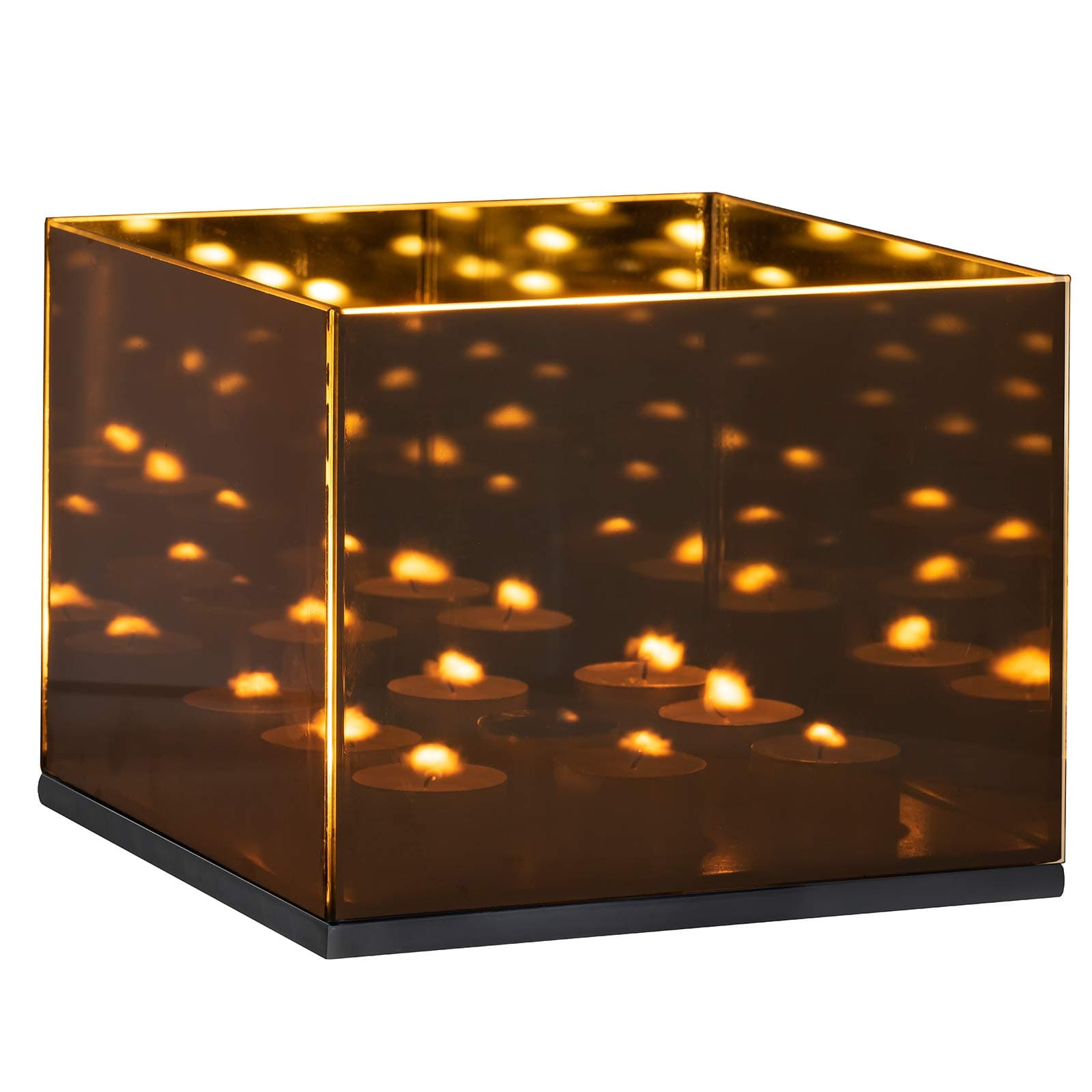Infinity Tealight Candle Mirror Box | Decorative Reflectiv Optical Illusion Mirror | Dark Glass Magic Effect (9 Candle Holder)
