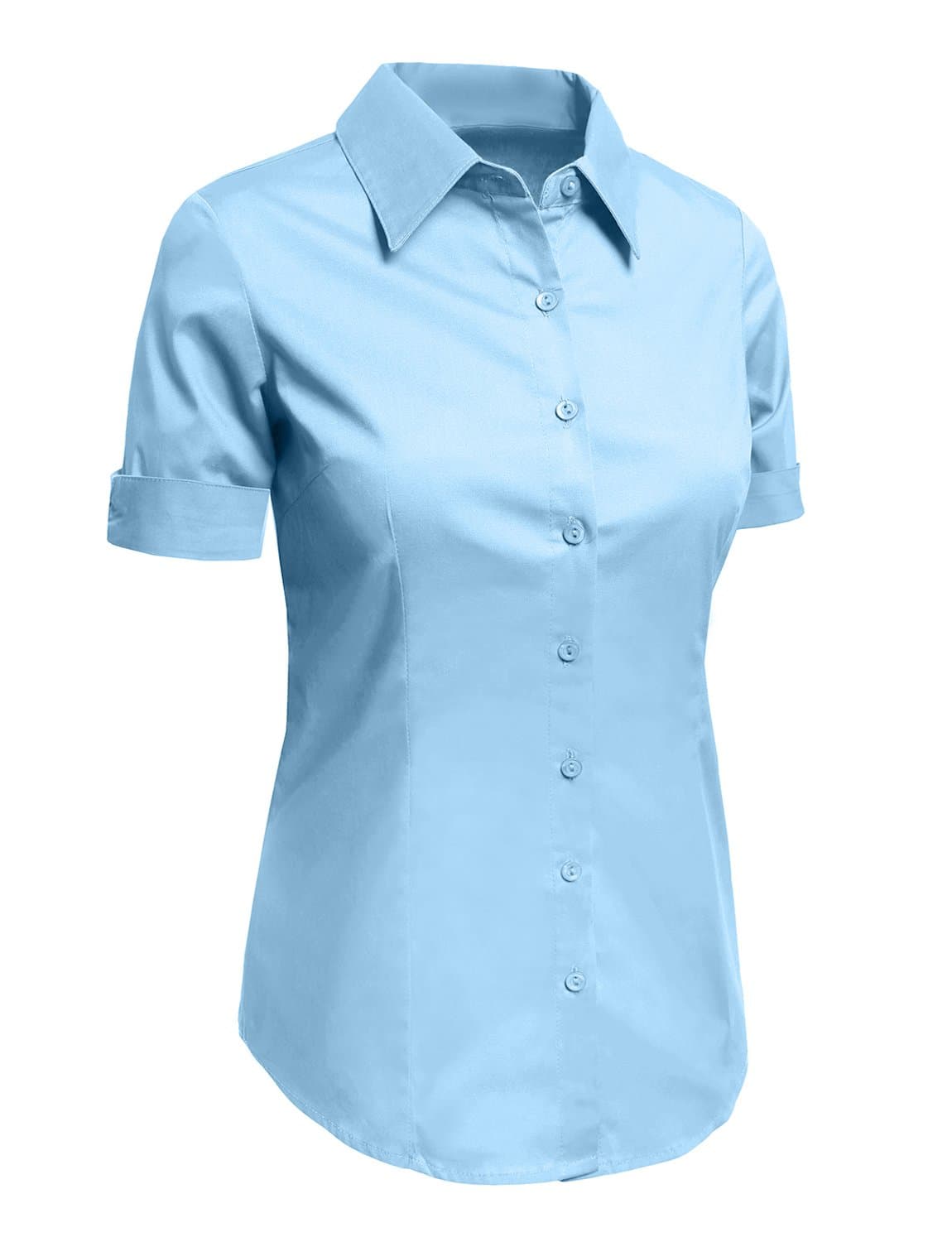 LE3NO Womens Plus Size Tailored Short Sleeve Button Down Shirt with Stretch