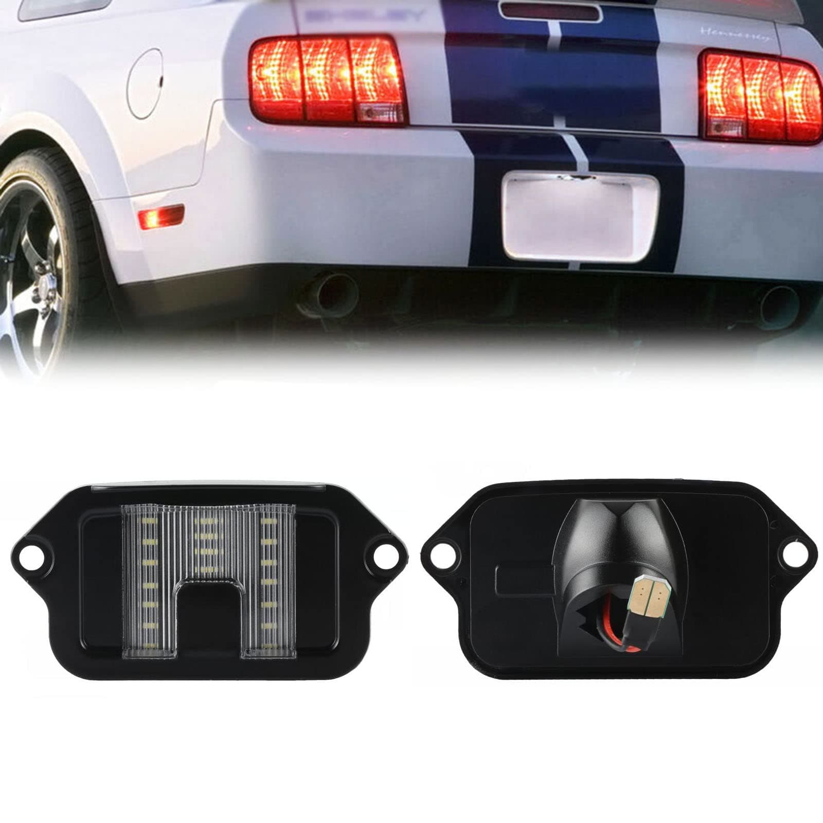 Full LED License Plate Light Tag Lamp Housing Assembly Replacement Waterproof For 2005 2006 2007 2008 2009 Ford Mustang - 6000K Diamond White, 1-Piece
