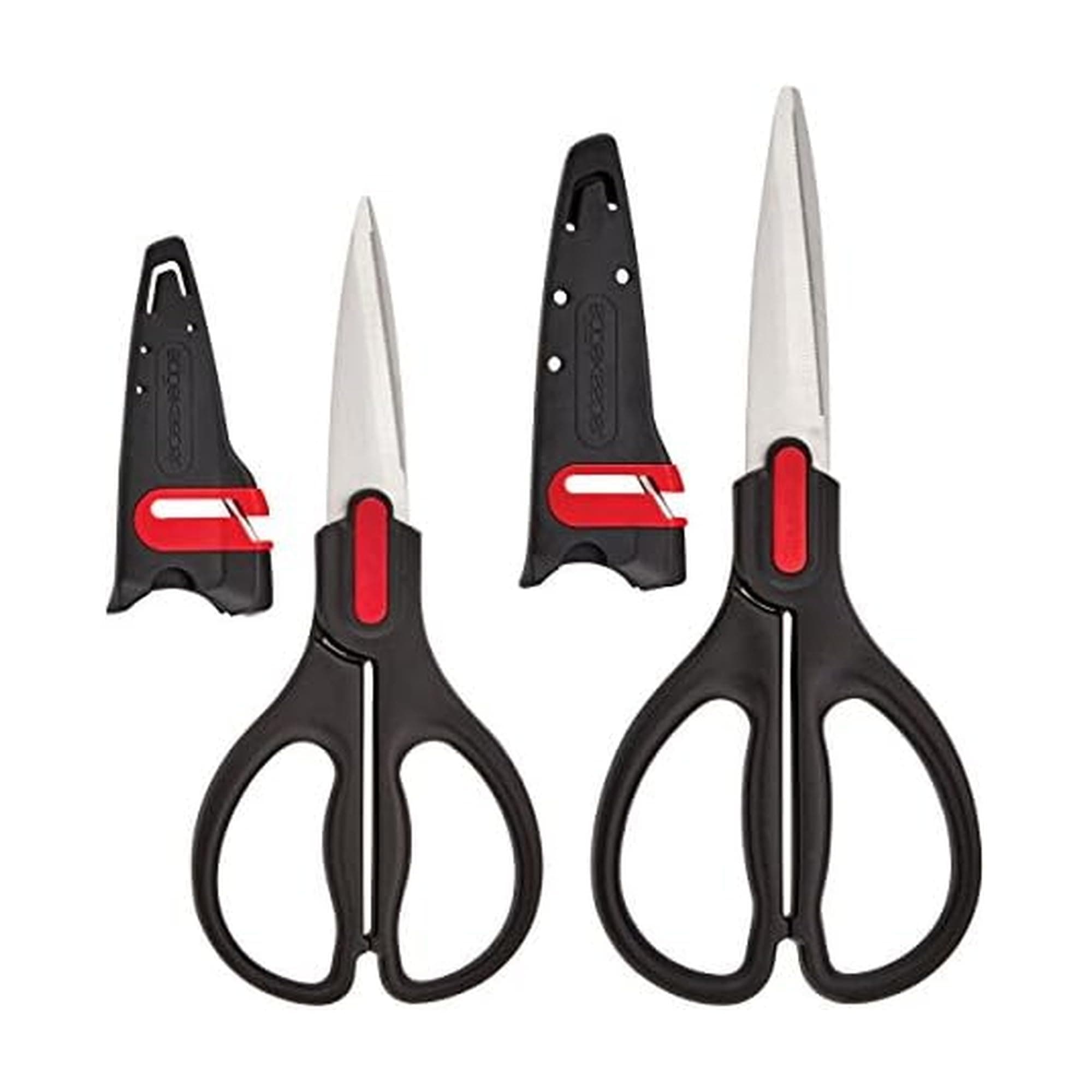 Purpose and Utility Shears with Edgekeeper Sheaths, Set of 2, 2 Piece Set, Black/Red