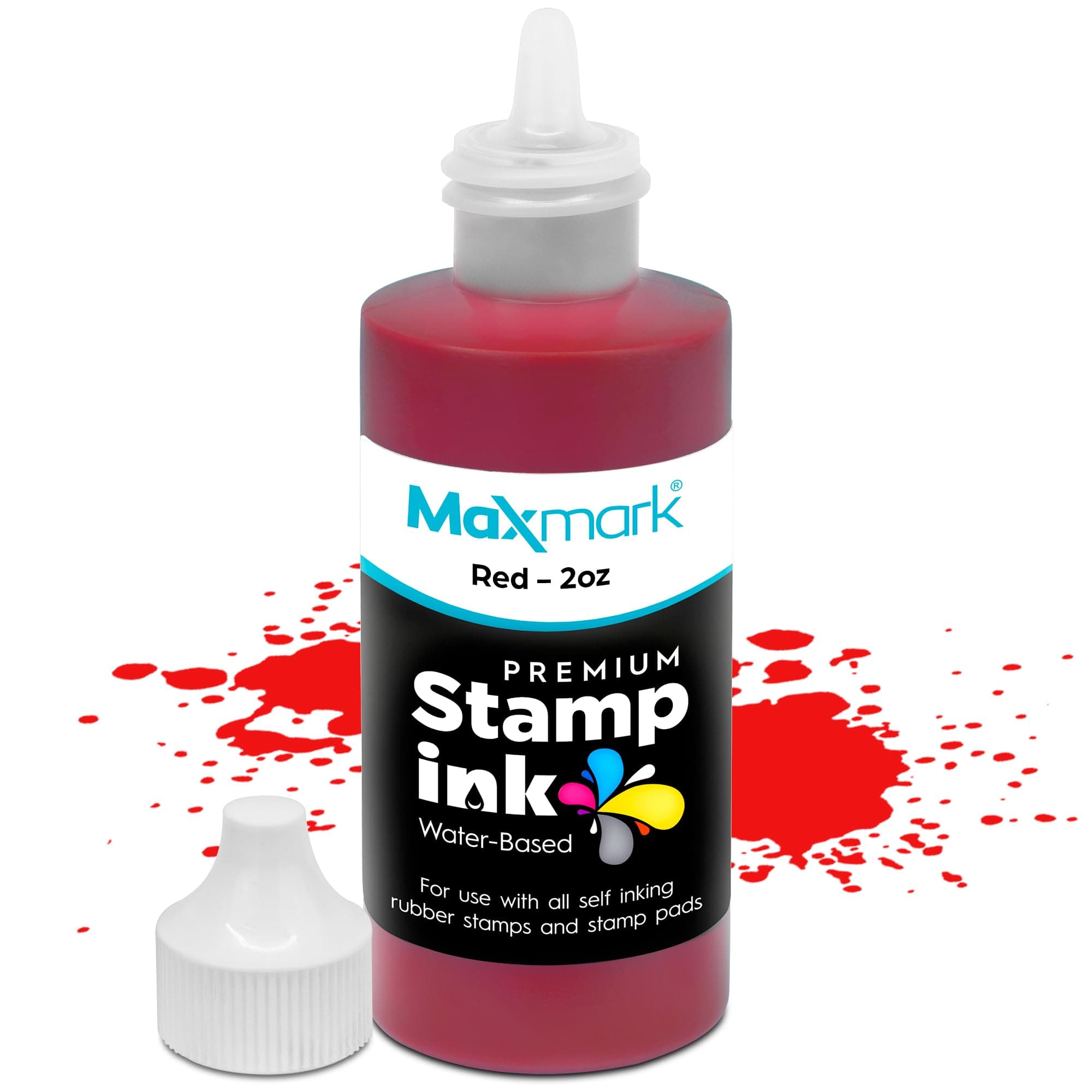 MaxMark Premium Refill Ink with Control Tip Bottle for Self-Inking Stamps, Red Color - 2 oz.