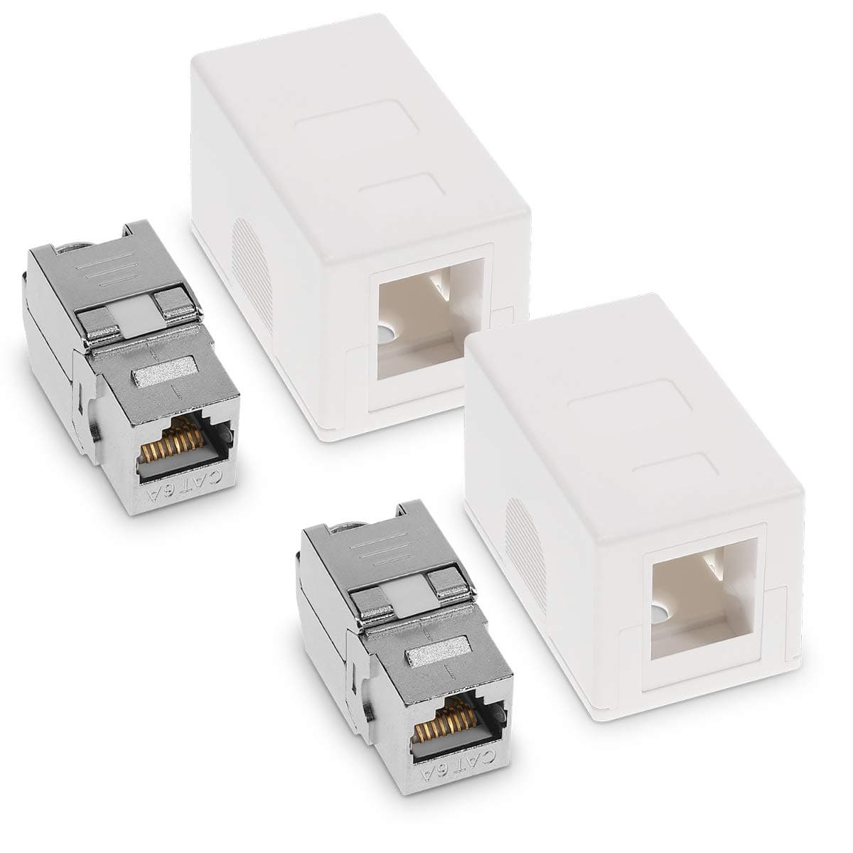kwmobile 2x RJ45 Network Socket (1 Port) Kit - Shielded Surface Mounted Single Wall Socket with CAT6A Ethernet LAN Cable Port and 2x Keystone Module